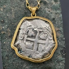 Spanish Colonial 1745 8 Reales Silver "Piece of Eight" Coin 18K Gold Pendant
