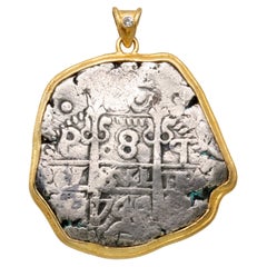 Moneta spagnola coloniale del 1745 da 8 Reales in argento "pezzo da otto" Ciondolo in oro 18 carati