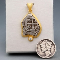 Spanish Colonial 1765 1 Real Cob Diamond 18K Gold Pendant