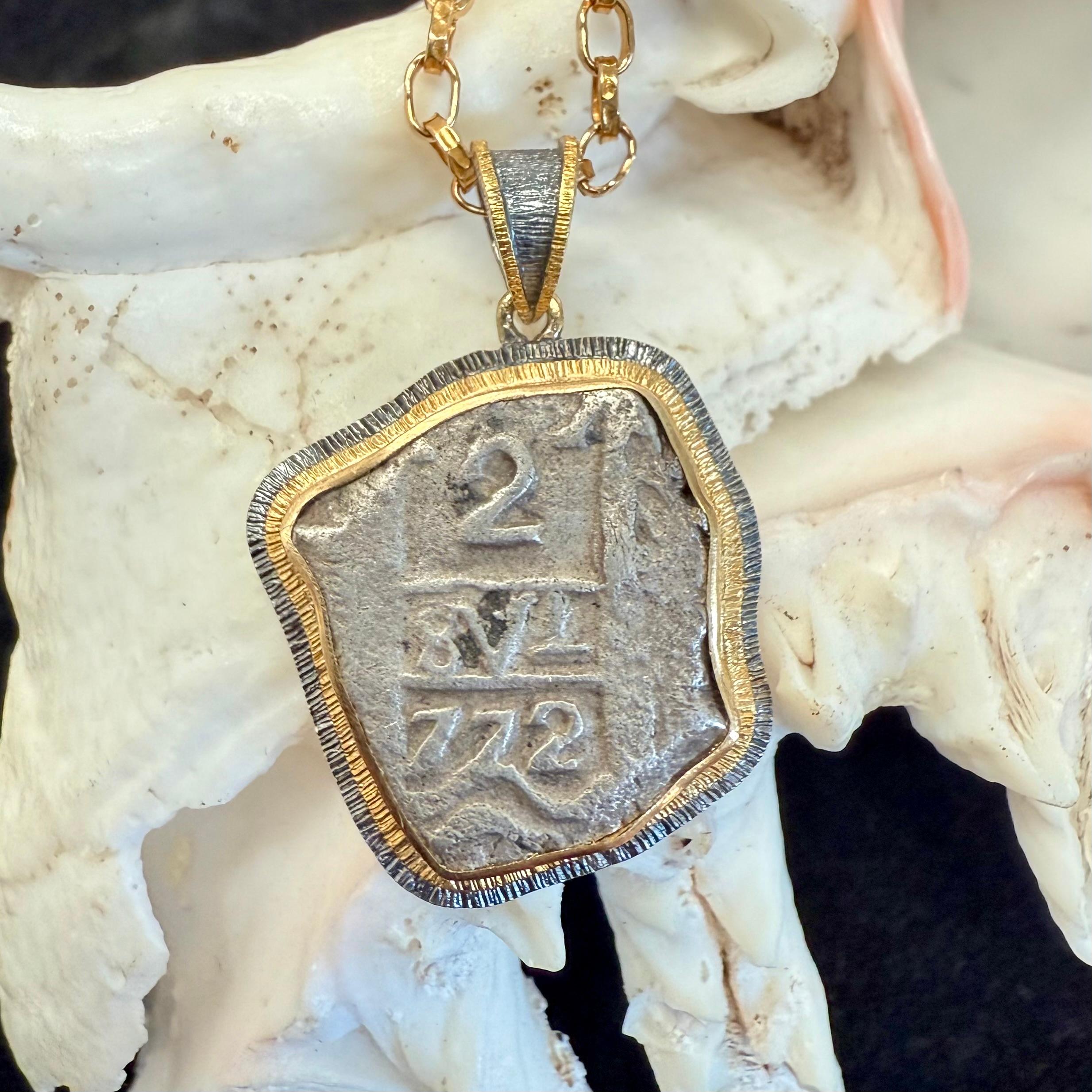 Pendentif en or 18K Coloni 1772 2 Real Cob Coin Sterling en vente 3