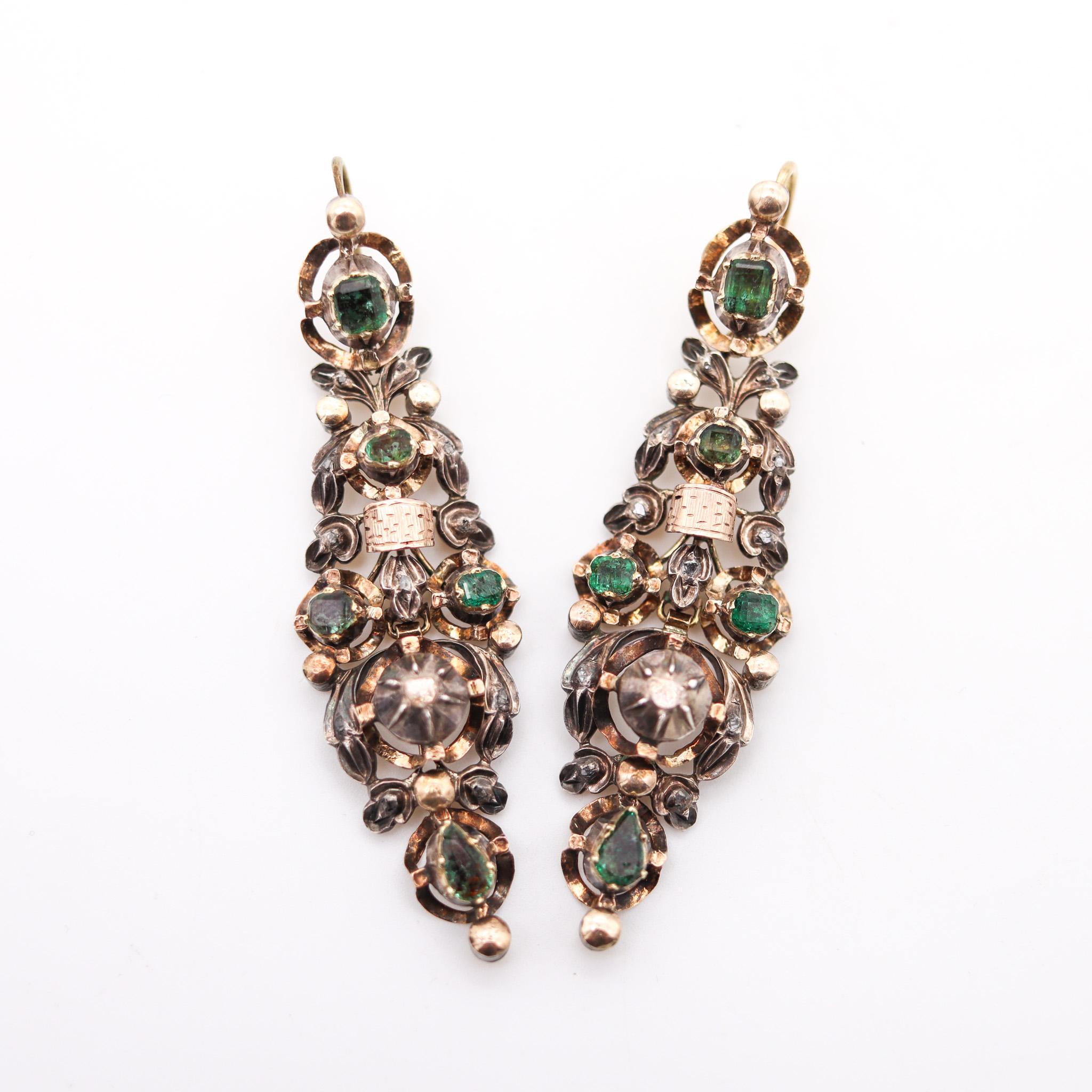 Spanish Colonial antique dangle Iberian earrings.

Exceptionally rare antique pair created in Spain during the Spanish Colonial period, circa 1785. We are sure these dangle drop earrings were made in the Spanish Colombia and most probably in the