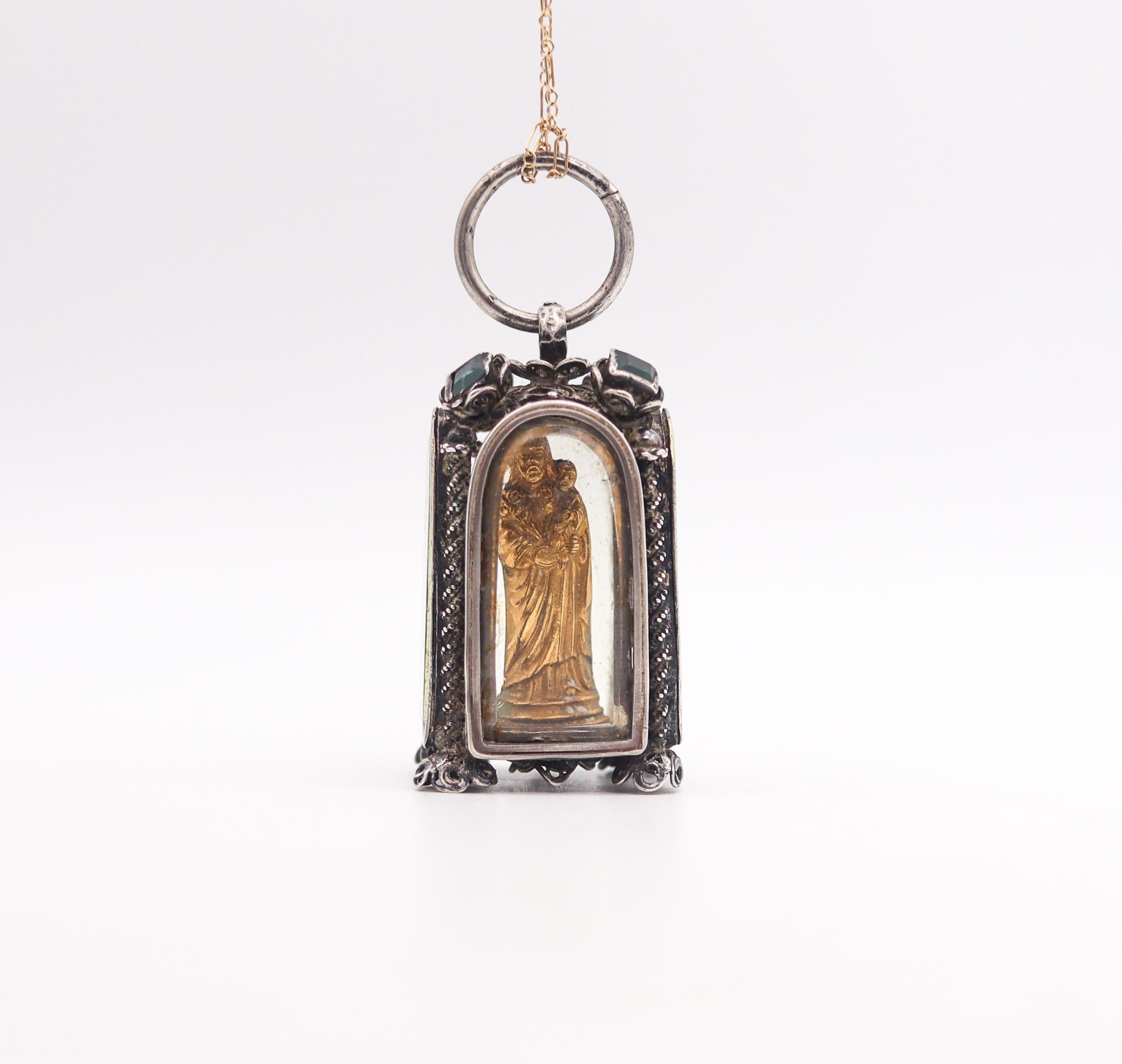 A Spanish colonial reliquary with St. Joseph.

A very rare early Spanish colonial large pendant in the shape of a reliquary, created in the Americas back in the late 18th century. It was crafted in three dimensions with gorgeous details in fine