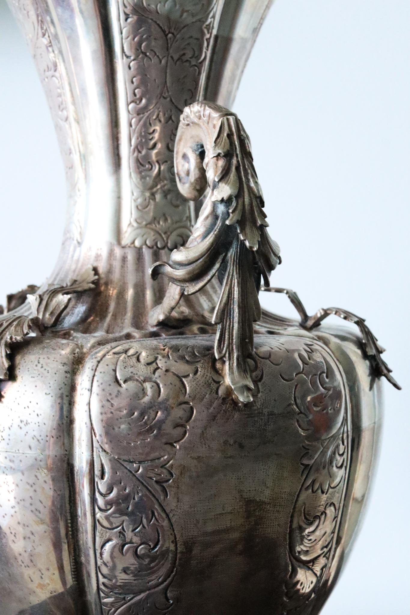 Hand-Crafted Spanish Colonial 1820 Rare Large Display Amphora with Handles in Solid Sterling For Sale