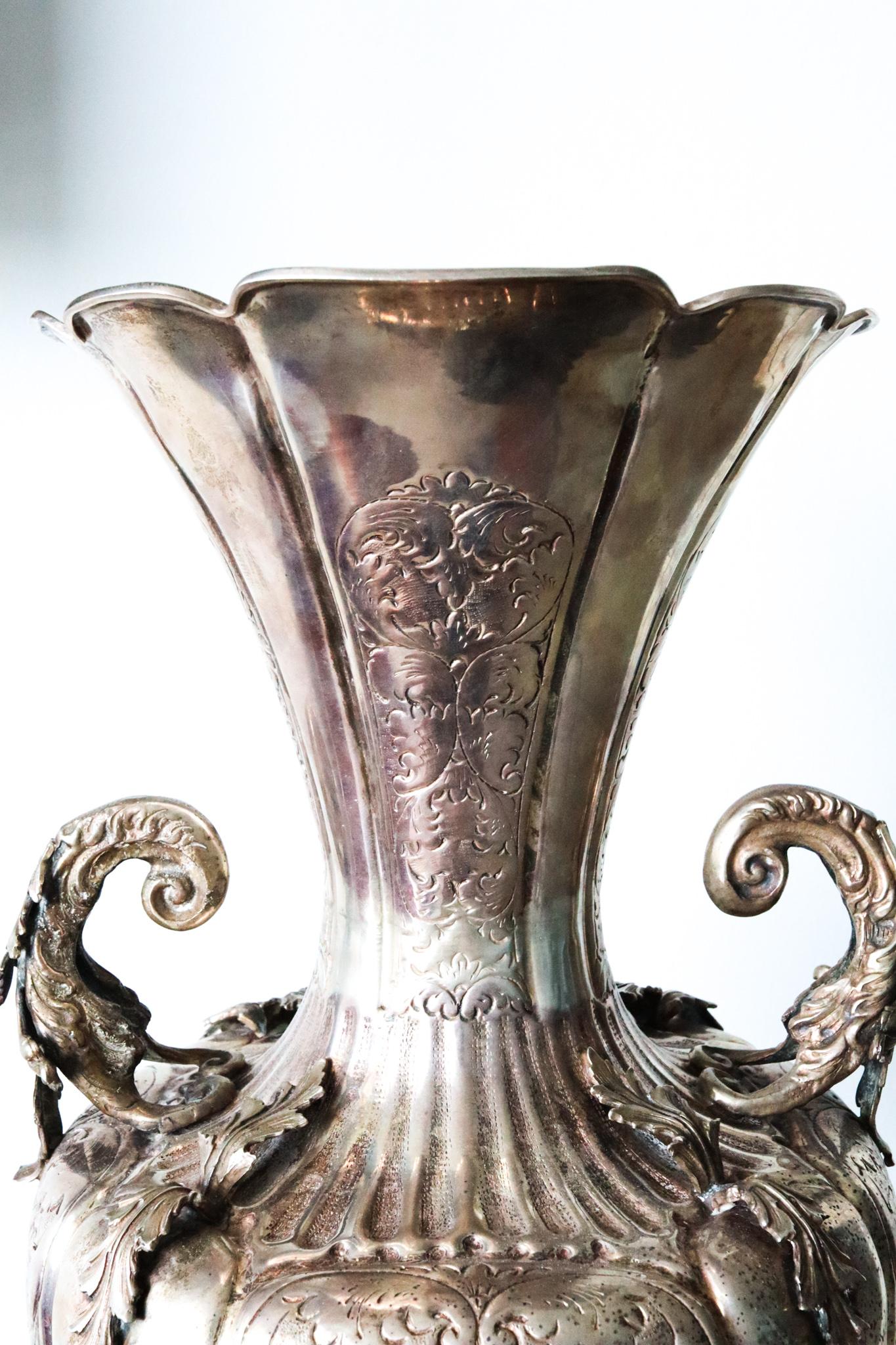 Early 19th Century Spanish Colonial 1820 Rare Large Display Amphora with Handles in Solid Sterling For Sale