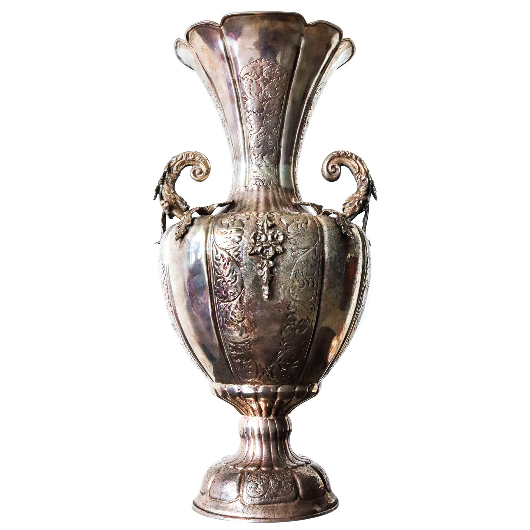 Spanish Colonial 1820 Rare Large Display Amphora with Handles in Solid Sterling