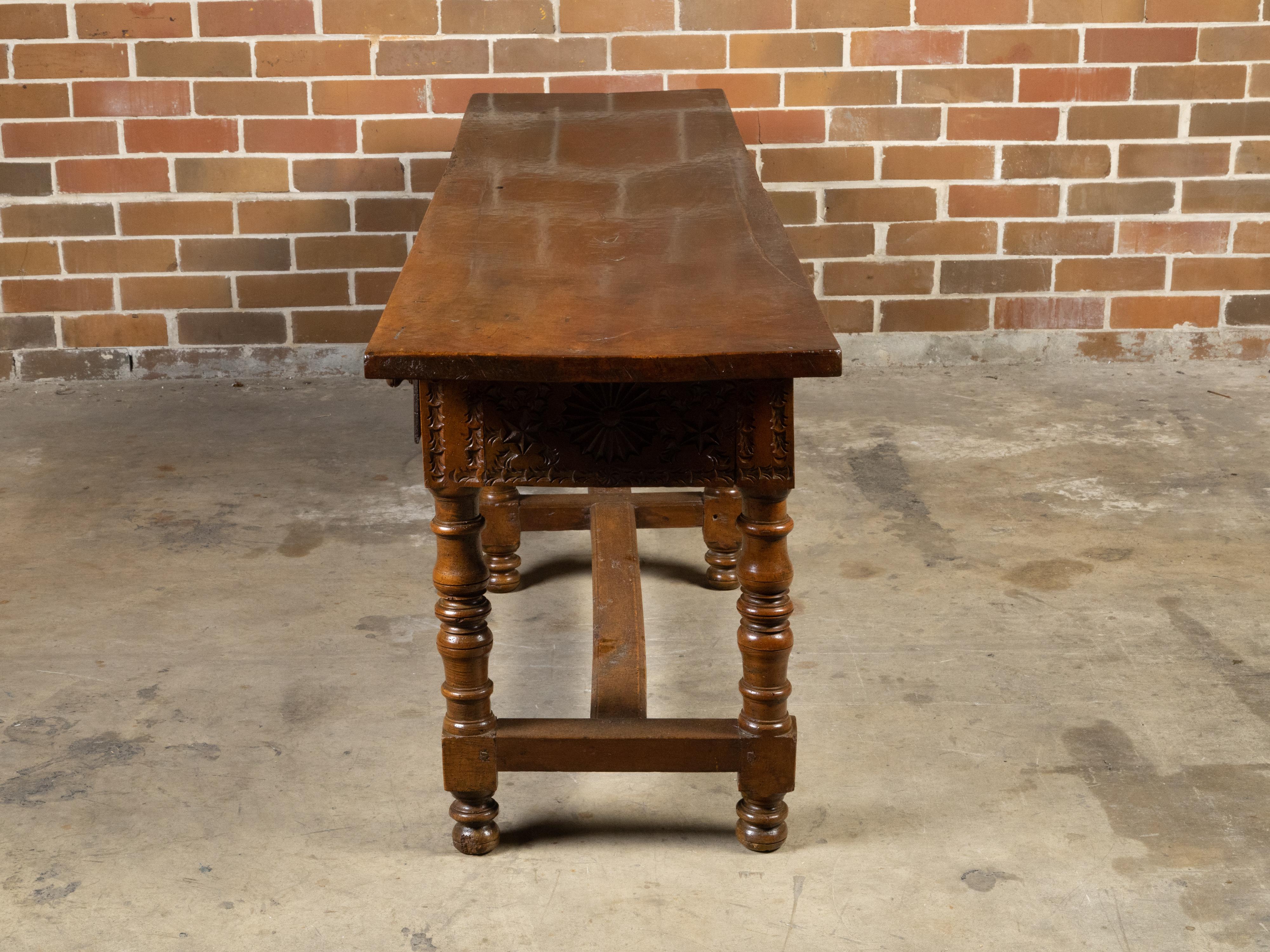 Spanish Colonial 18th Century Walnut Table with Four Richly Carved Drawers For Sale 2