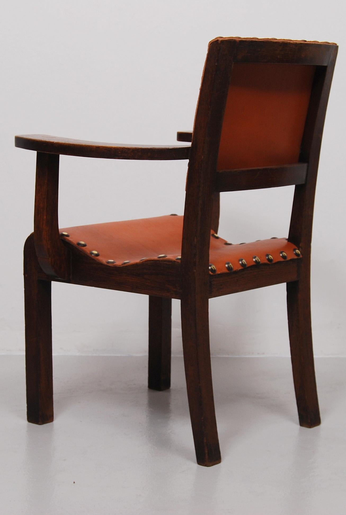 19th Century Spanish Colonial Armchair with New Leather Seat and Back For Sale