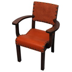 Spanish Colonial Armchair with New Leather Seat and Back