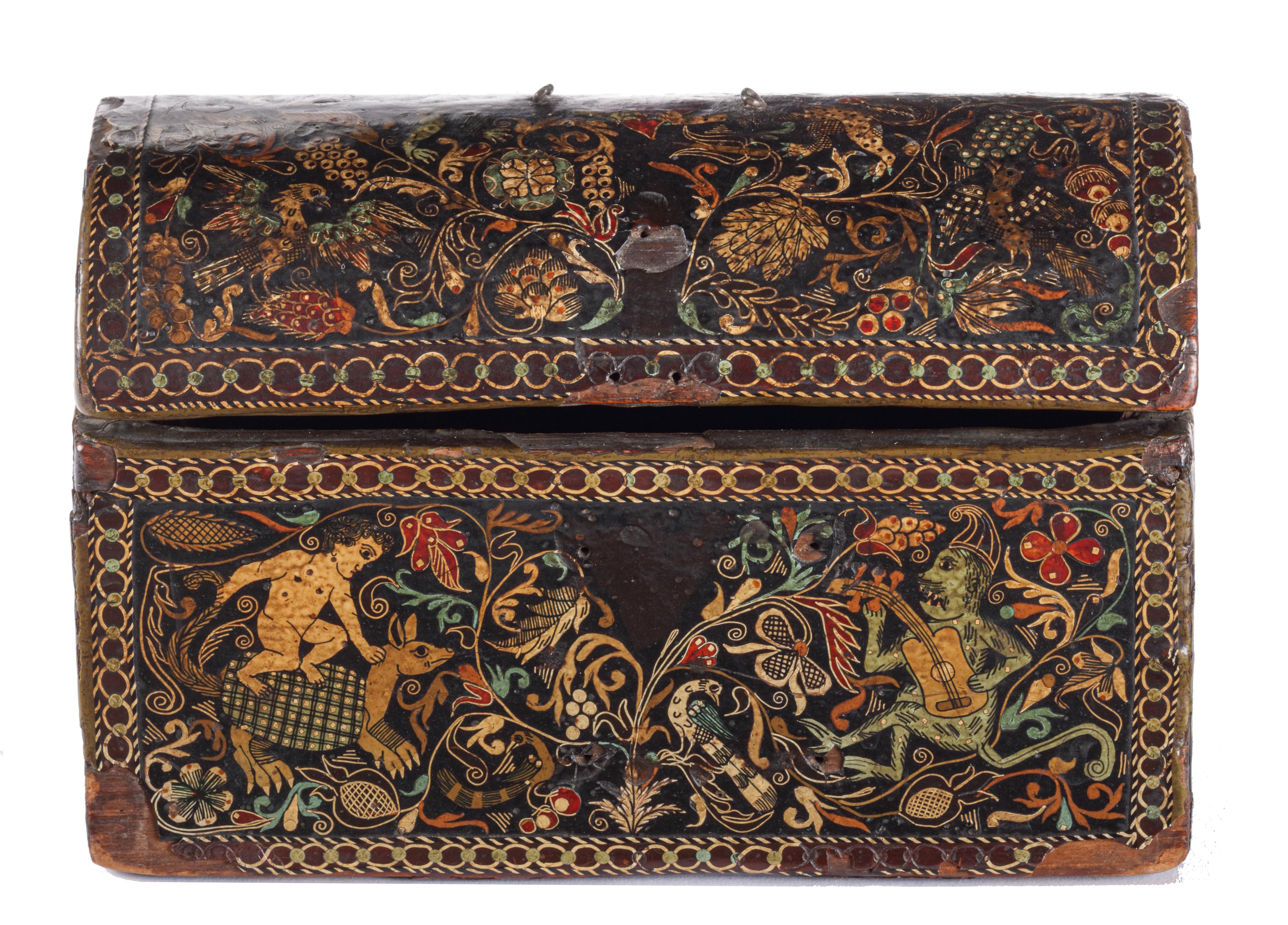 Colombian Spanish Colonial Barniz De Pasto Lacquer Casket, Colombia, 1625-1650