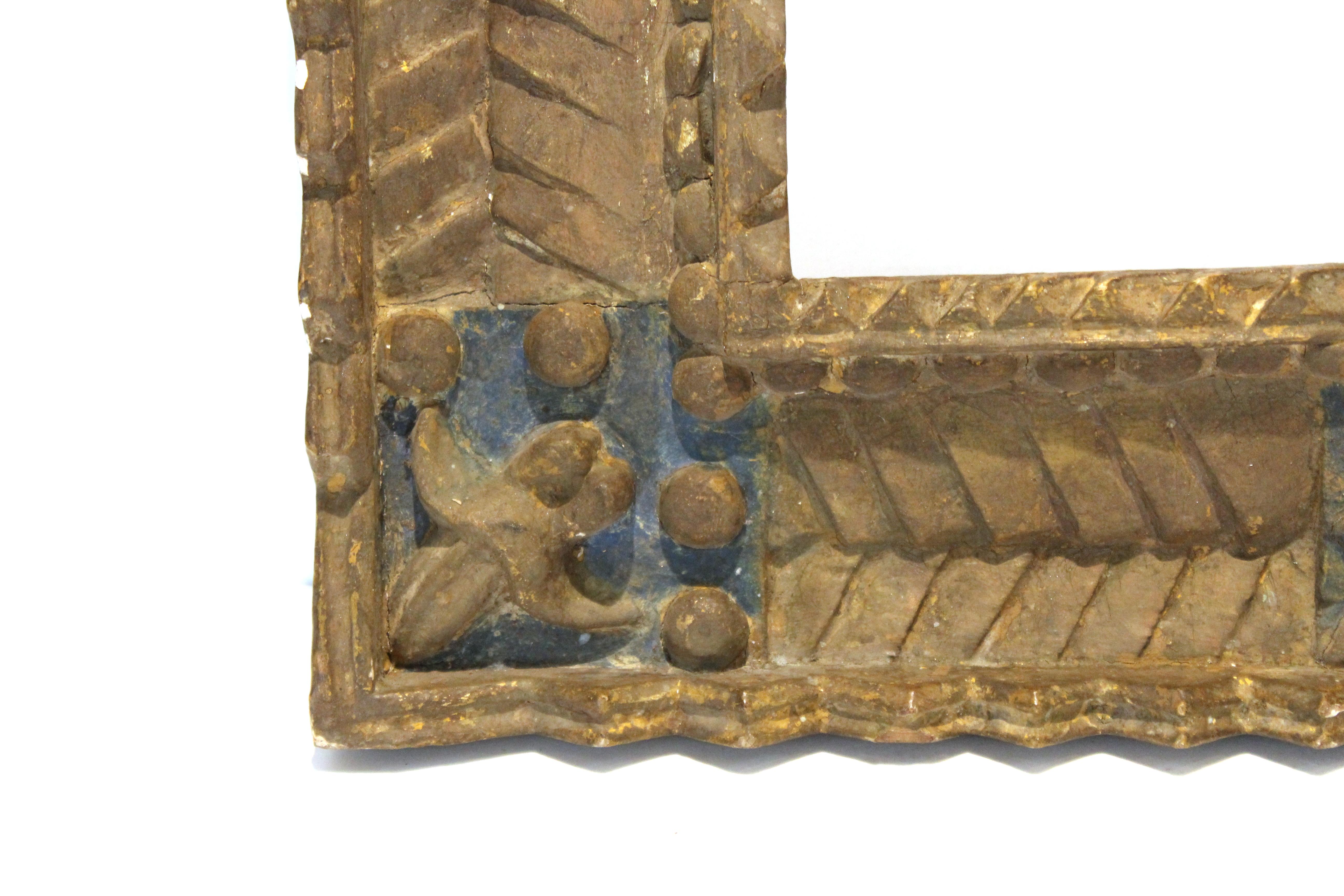 Spanish Colonial Baroque Deeply Carved Geometric Wood Frame For Sale at