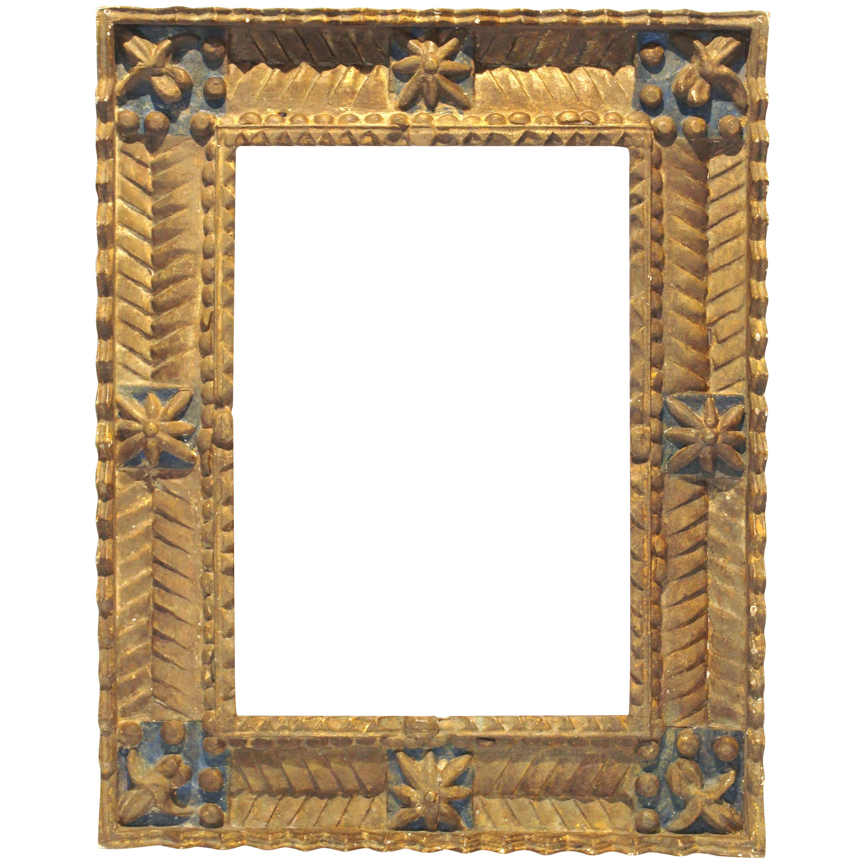 Spanish Colonial Baroque Deeply Carved Geometric Wood Frame For Sale