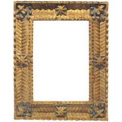 Antique Spanish Colonial Baroque Deeply Carved Geometric Wood Frame