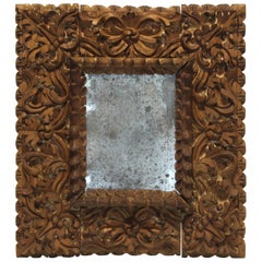 Spanish Colonial Baroque Deeply Carved Relief Mirror or Picture Frame