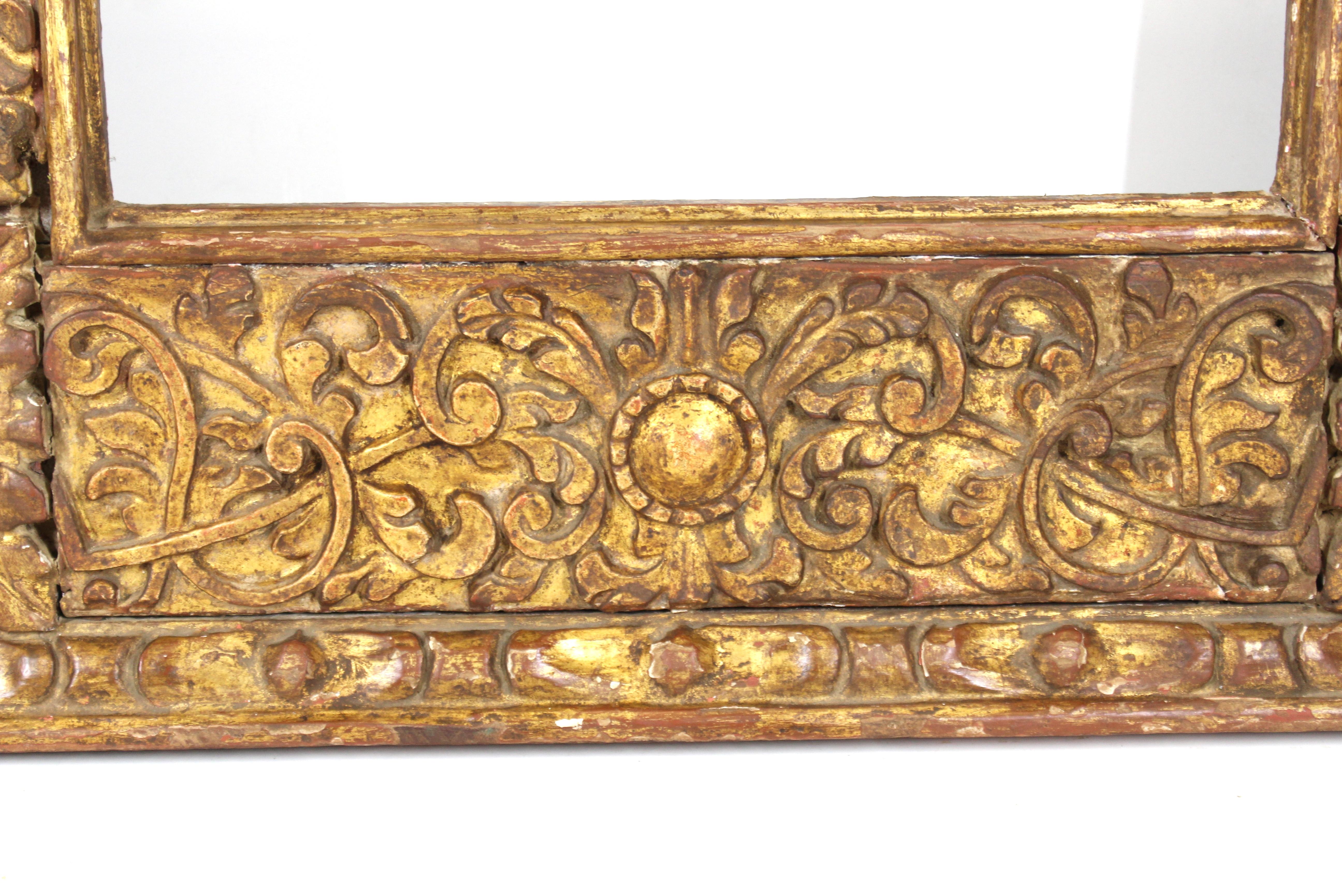 18th Century and Earlier Spanish Colonial Baroque Giltwood Picture Frame with Heavy Carved Foliage For Sale
