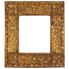 Used Spanish Colonial Baroque Giltwood Picture Frame with Heavy Carved Foliage