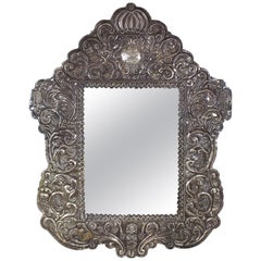 Antique Spanish Colonial Baroque Repoussé Silver Mirror Frame with Allegories