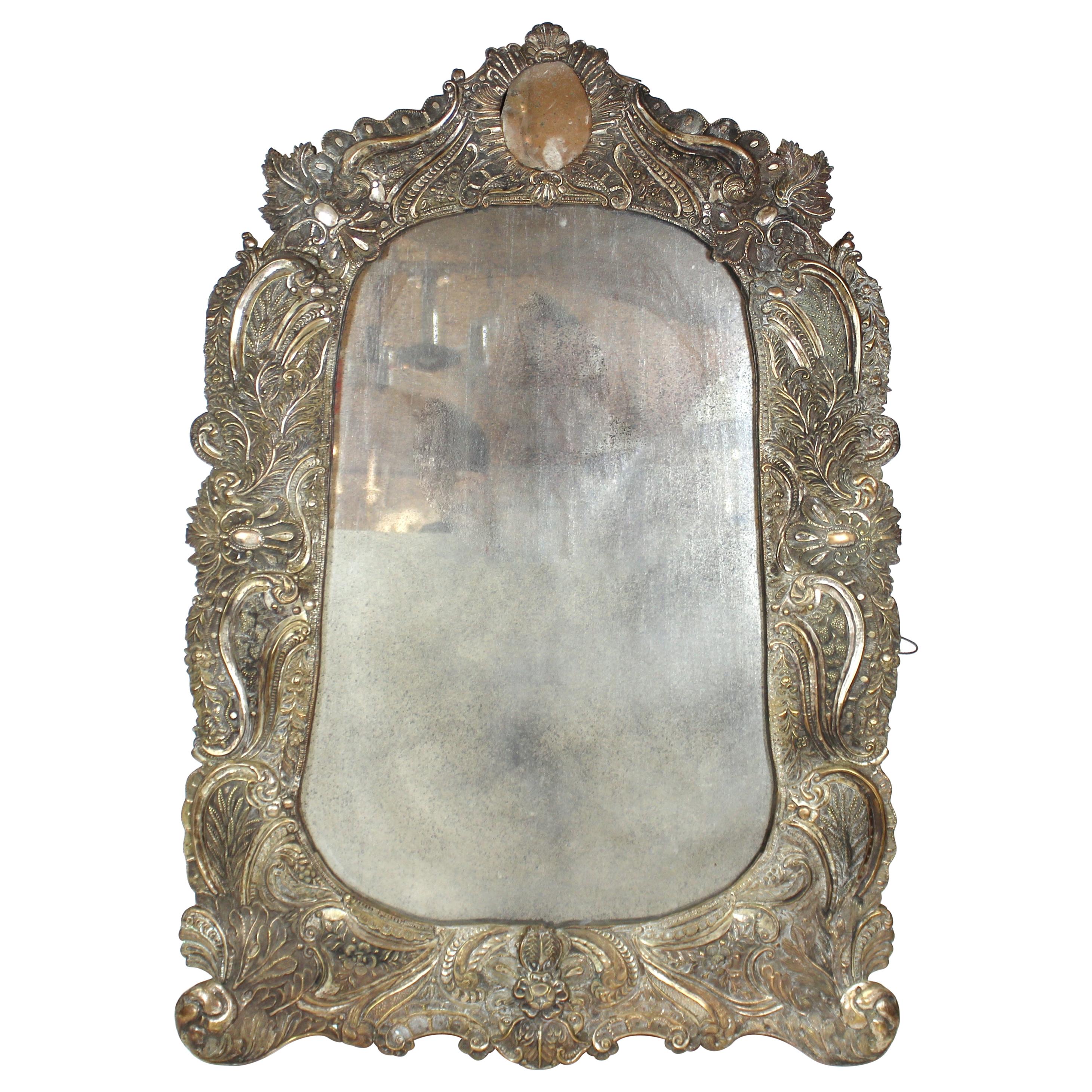 Spanish Colonial Baroque Repoussé Silver Ornate Mirror Frame