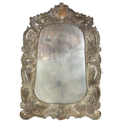 Antique Spanish Colonial Baroque Repoussé Silver Ornate Mirror Frame