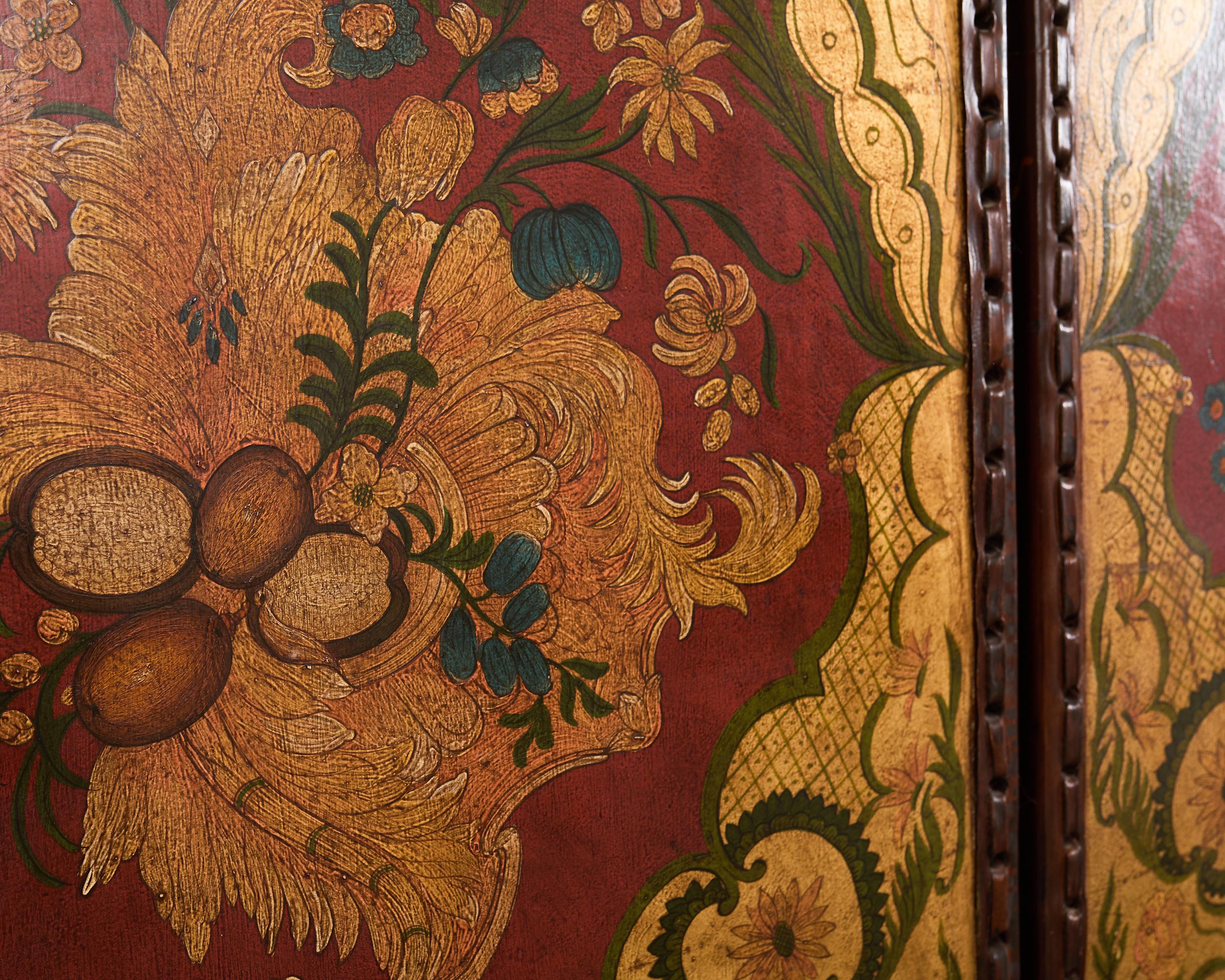 Spanisch Kolonial Barock Stil Gemaltes Leder Acht Panel Bildschirm im Angebot 5