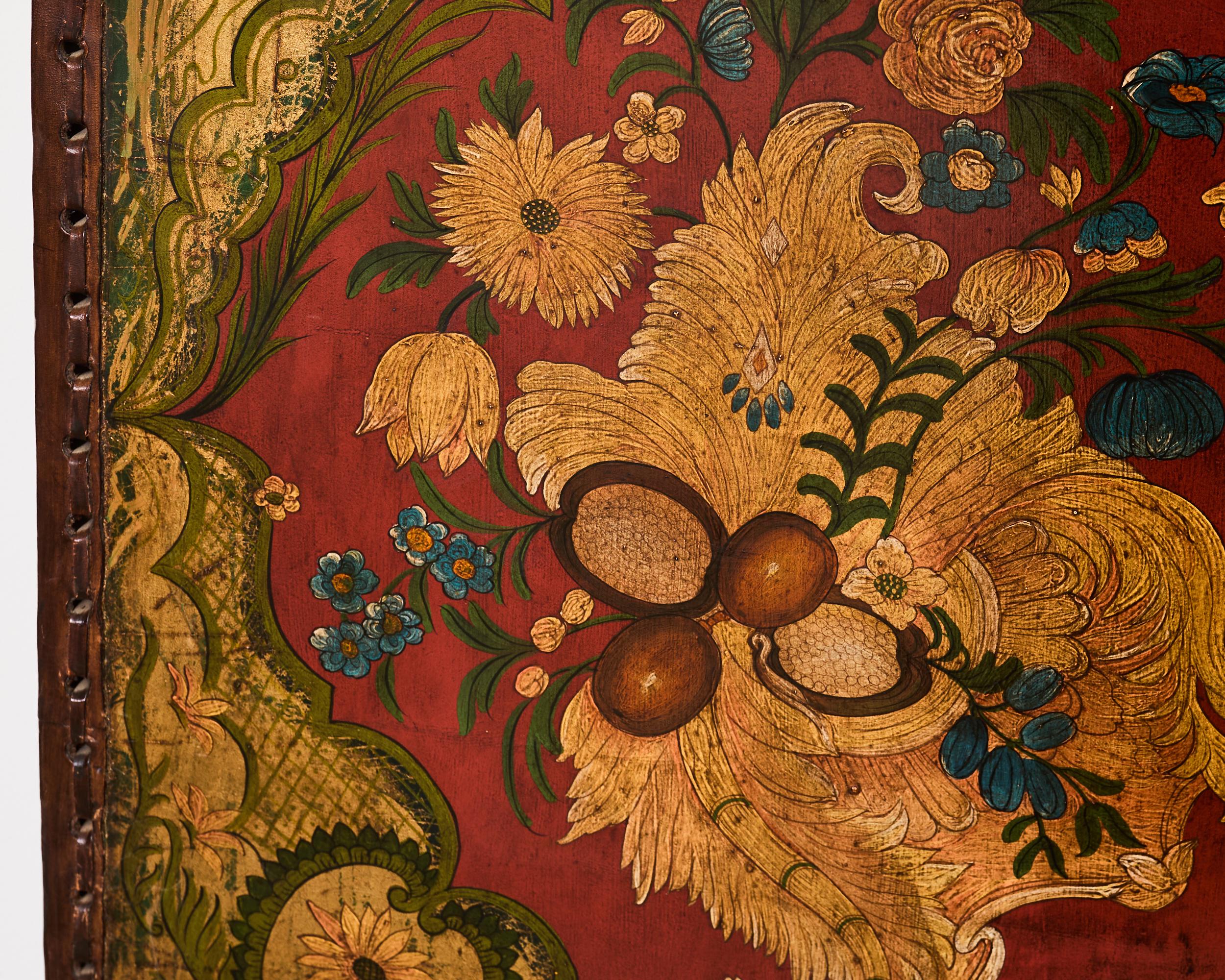 Spanisch Kolonial Barock Stil Gemaltes Leder Acht Panel Bildschirm im Angebot 9
