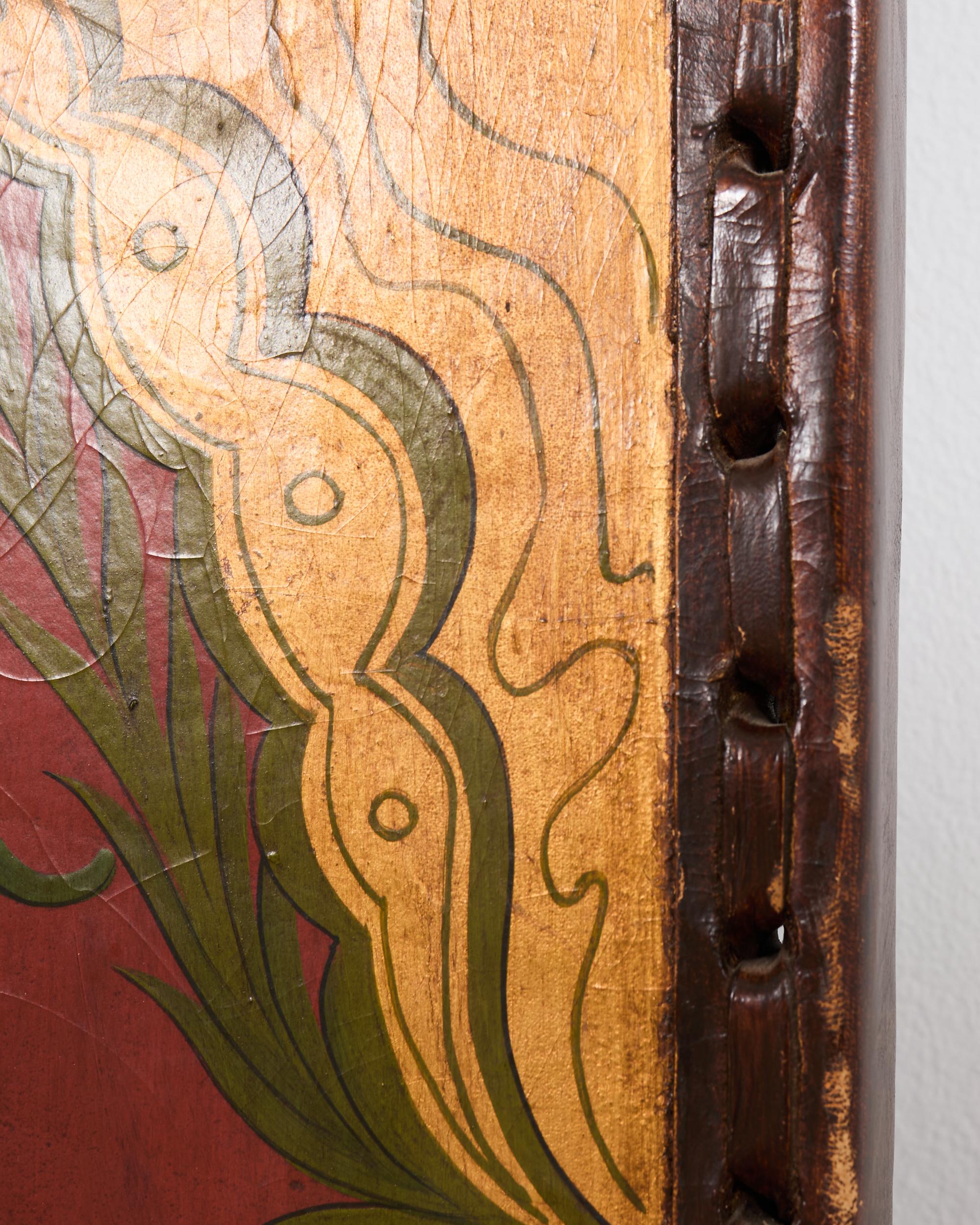 Spanisch Kolonial Barock Stil Gemaltes Leder Acht Panel Bildschirm im Angebot 12