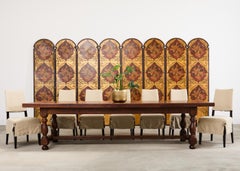 Spanish Colonial Baroque Style Painted Leather Eight Panel Screen