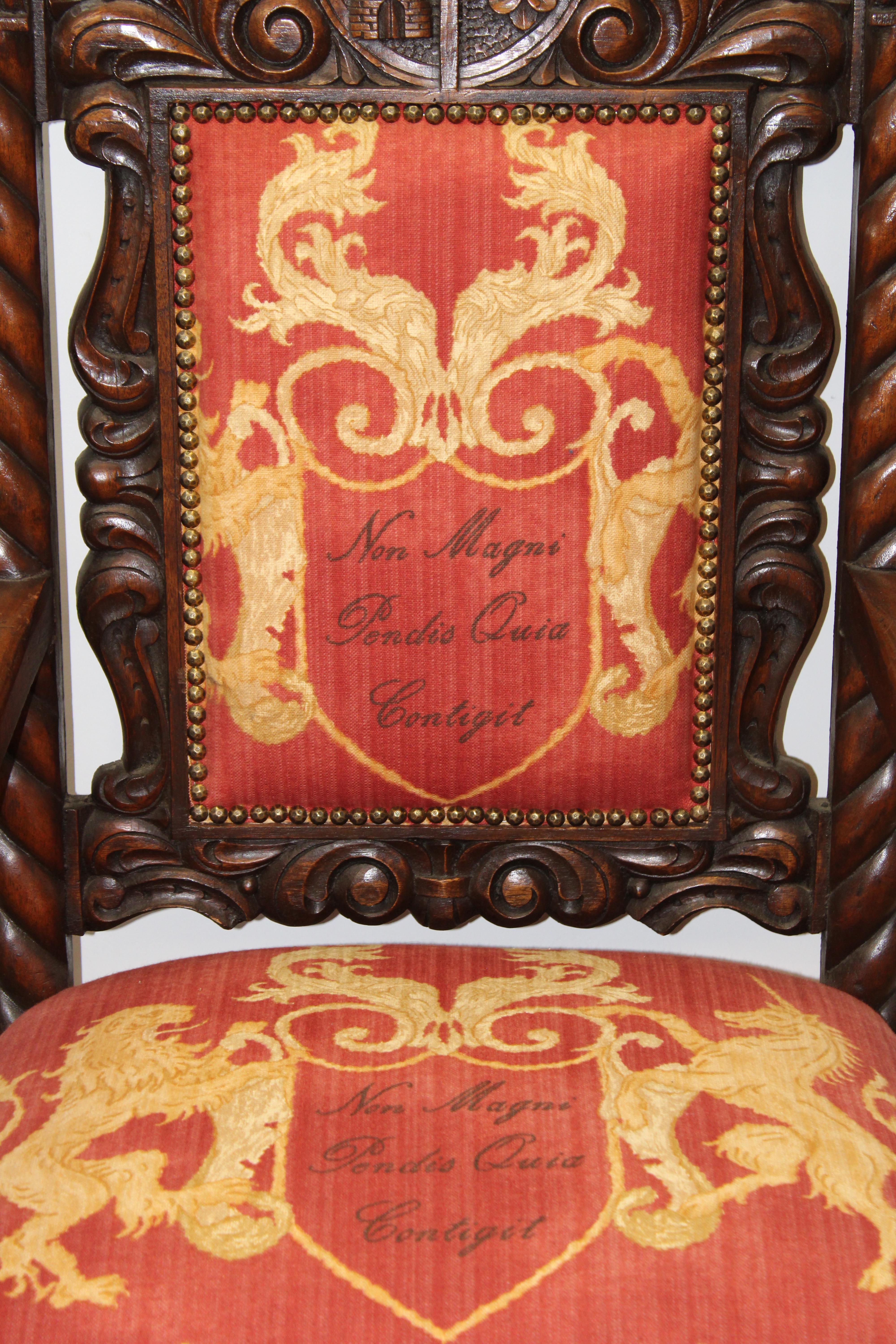 Spanish Colonial Beautiful Arm Chairs w/ Crests In Good Condition In San Francisco, CA