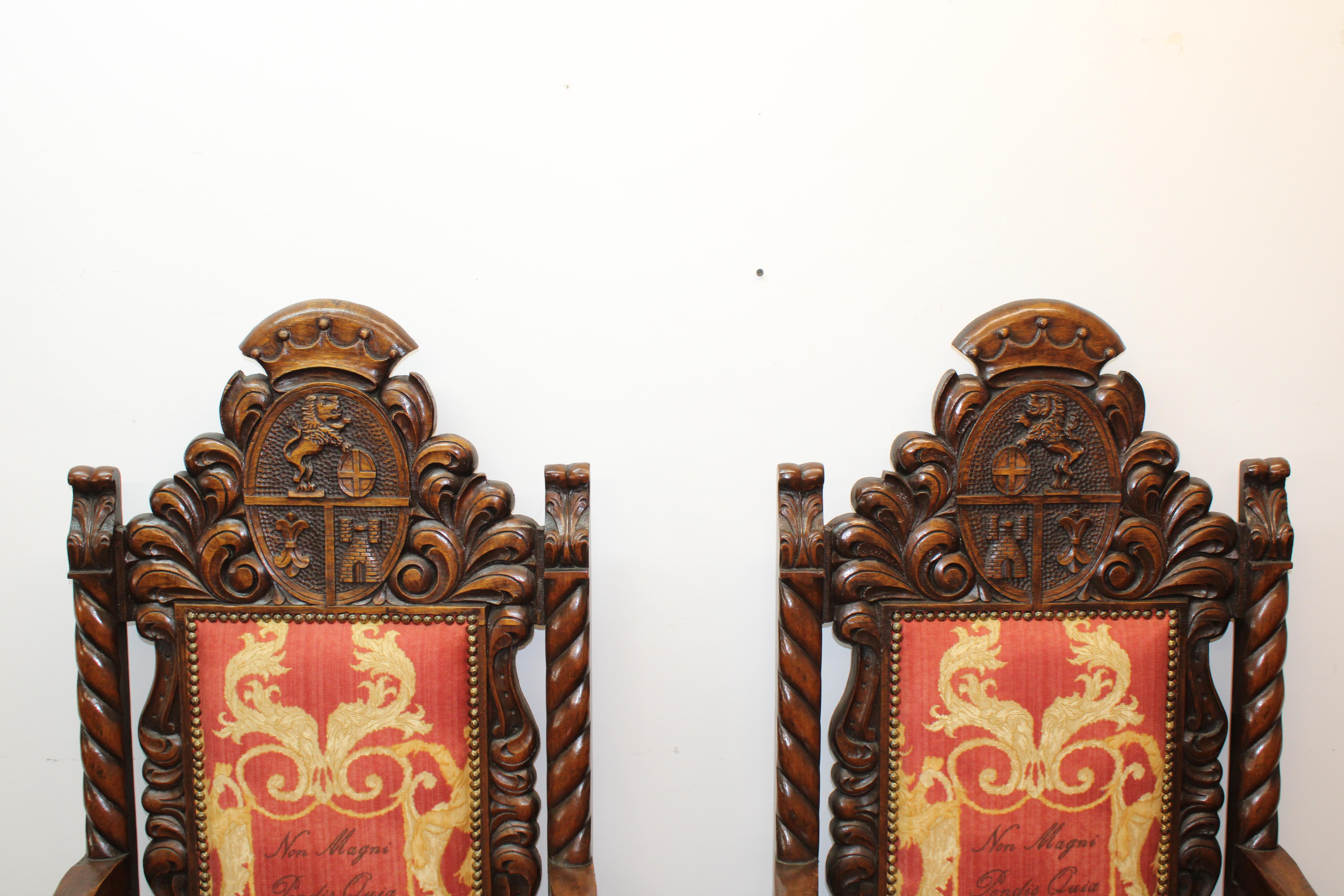 Spanish Colonial Beautiful Arm Chairs w/ Crests 1