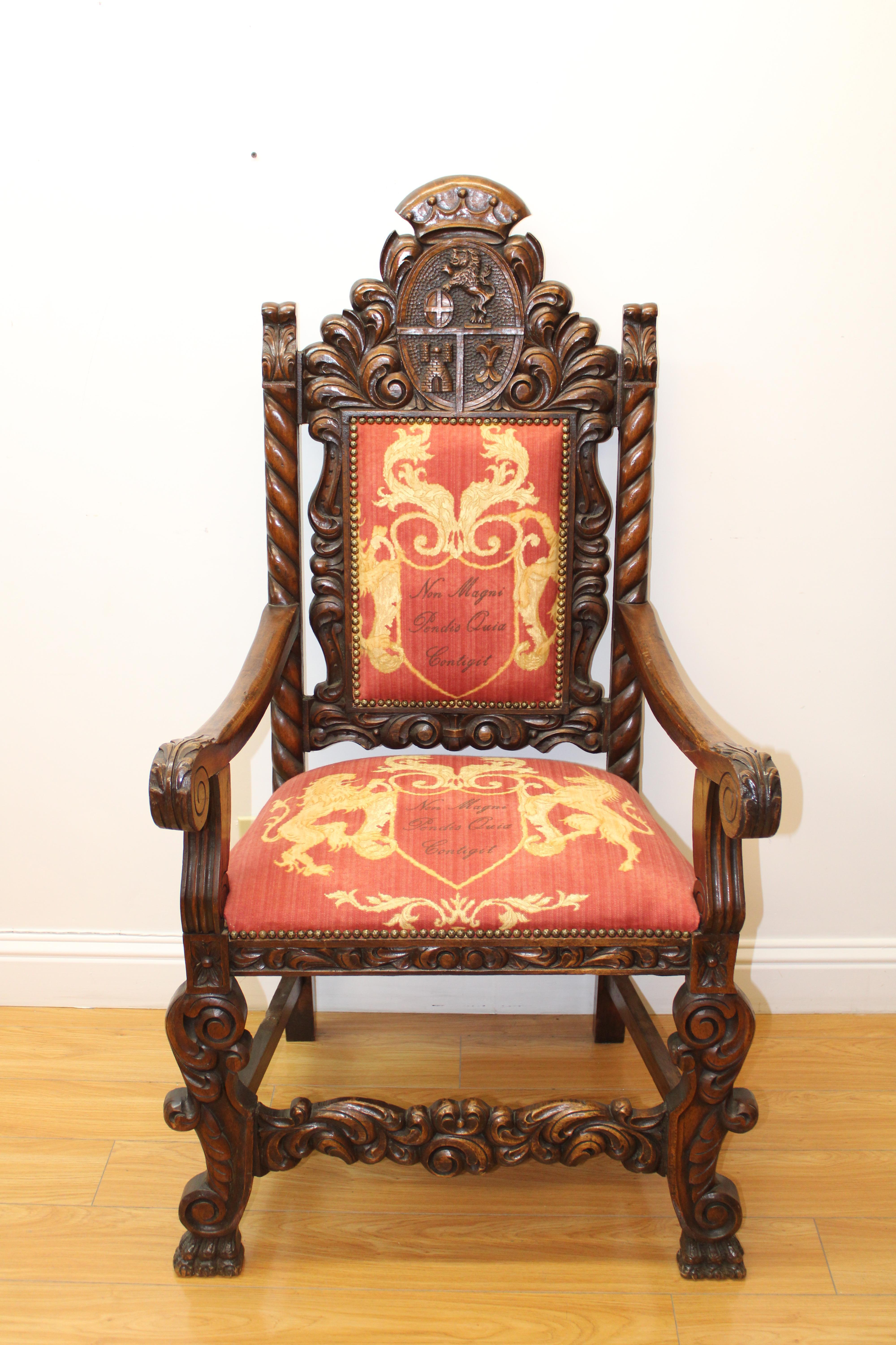 Spanish Colonial Beautiful Arm Chairs w/ Crests 2