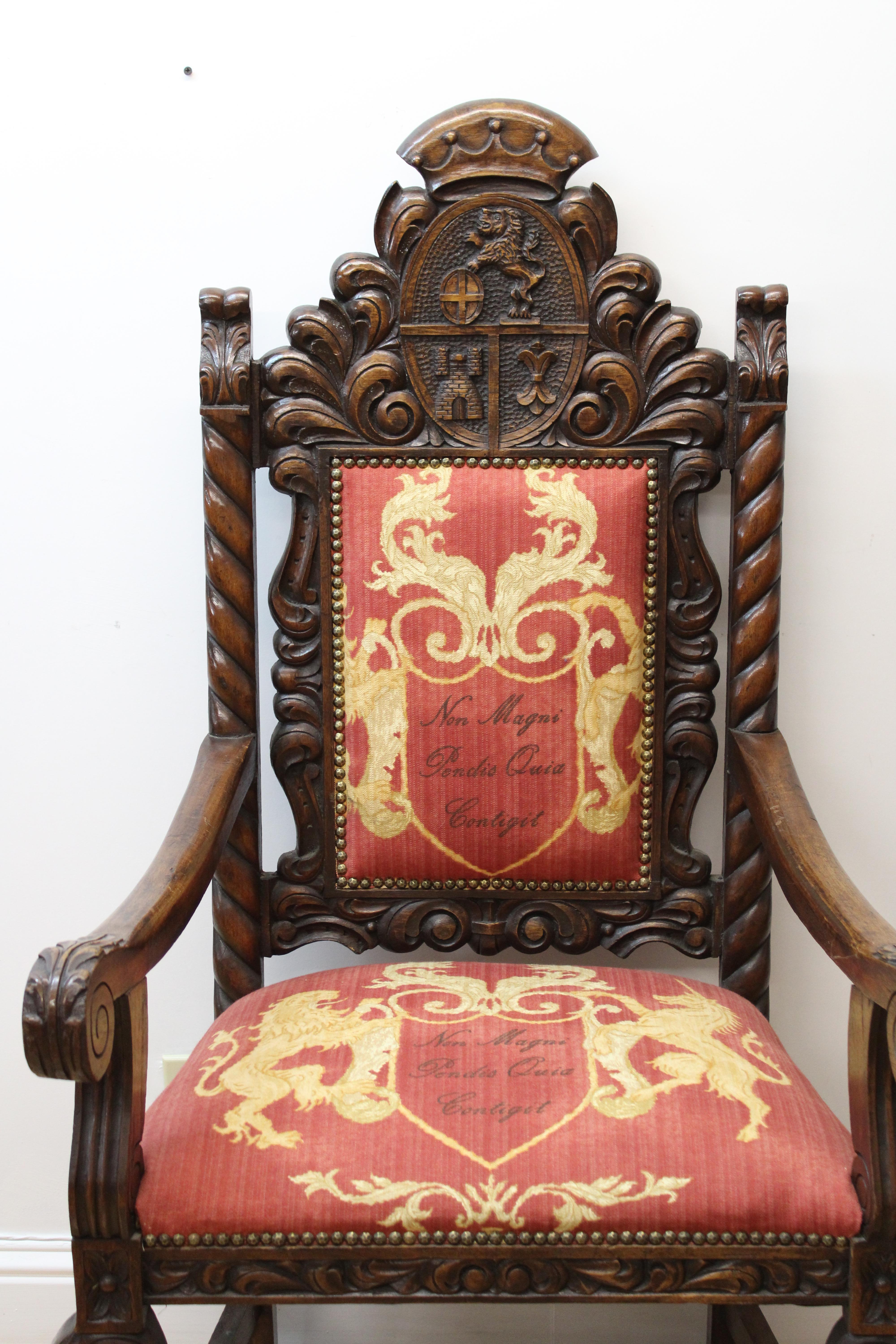 Spanish Colonial Beautiful Arm Chairs w/ Crests 3