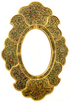 Spanish Colonial Bird & Floral Decorated Gilt Scalloped Verre Églomisé Mirror