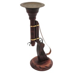 Spanish Colonial Blunderbuss Shape Drinks Side Table in Carved Wood