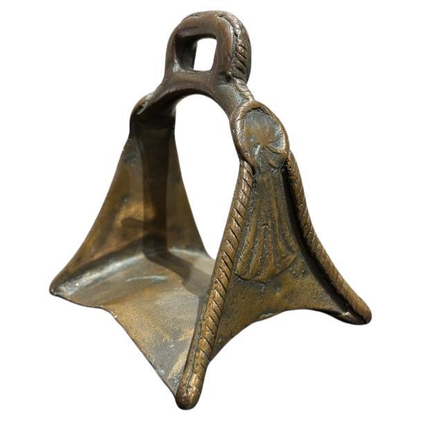 Spanish Colonial Brass Stirrup, Triangular Form, Aged Patina, 1890 For Sale