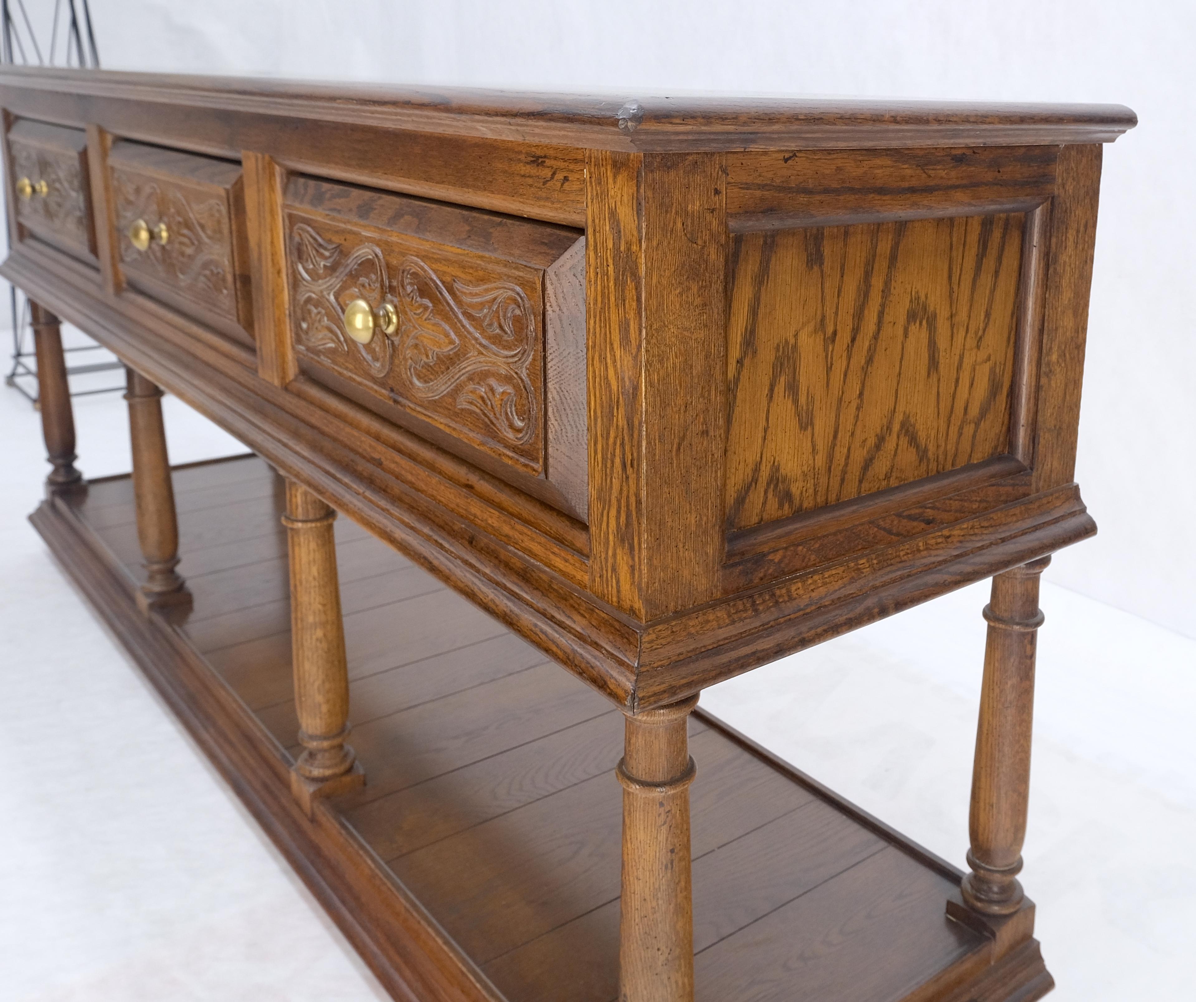 Spanish Colonial Carved Oak 3 Deep Drawer Sideboard Credenza Buffet Console MINT In Good Condition For Sale In Rockaway, NJ