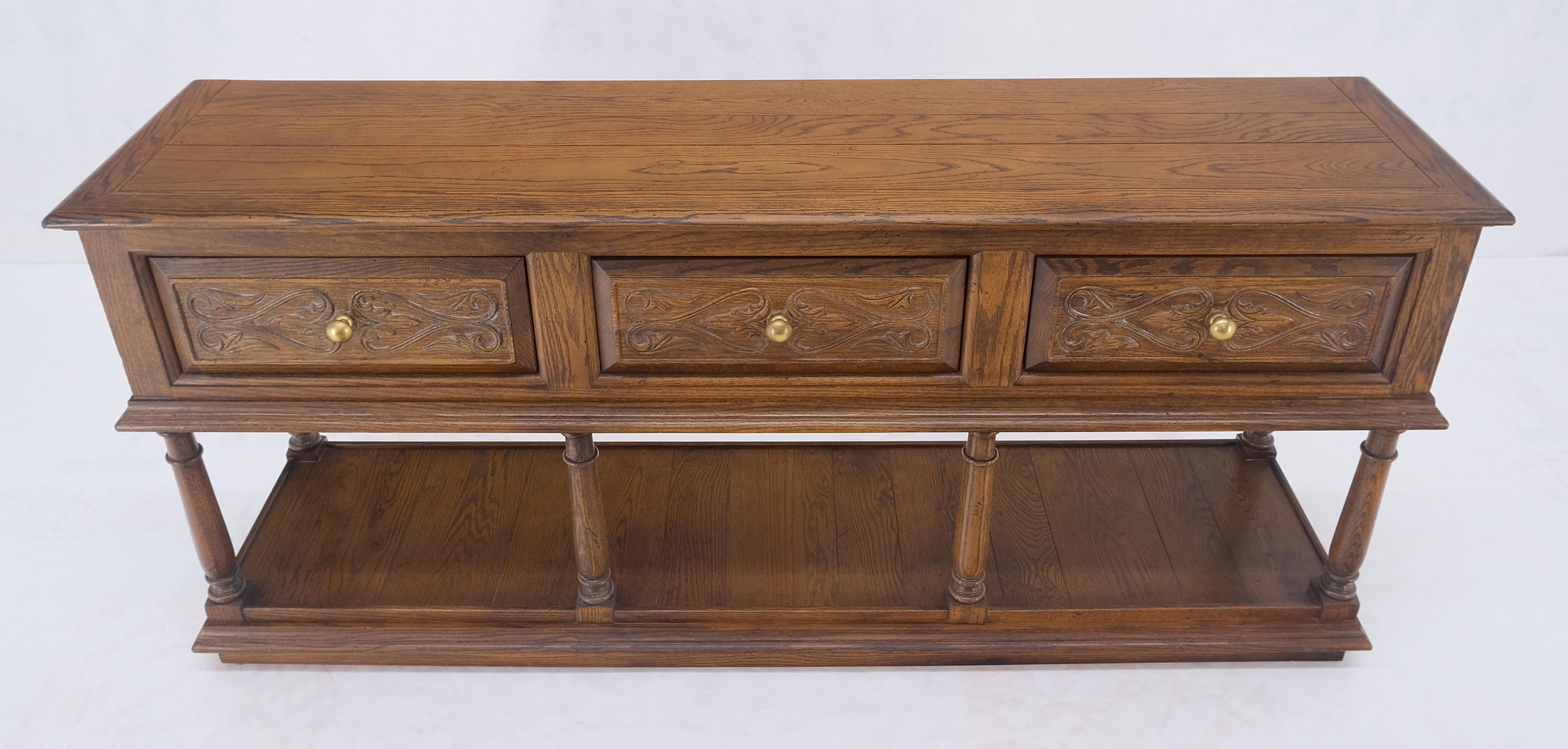 20th Century Spanish Colonial Carved Oak 3 Deep Drawer Sideboard Credenza Buffet Console MINT For Sale