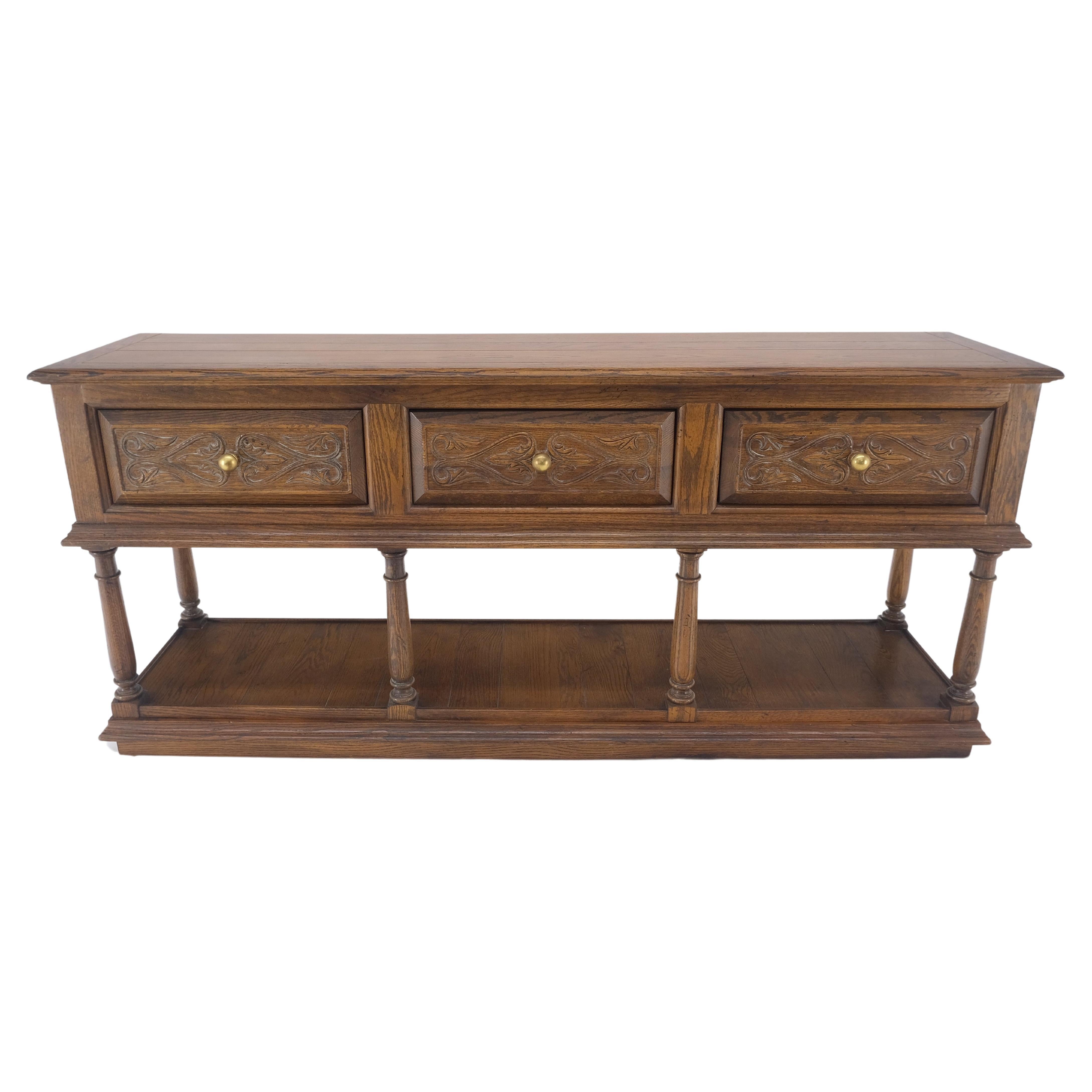 Spanish Colonial Carved Oak 3 Deep Drawer Sideboard Credenza Buffet Console MINT For Sale