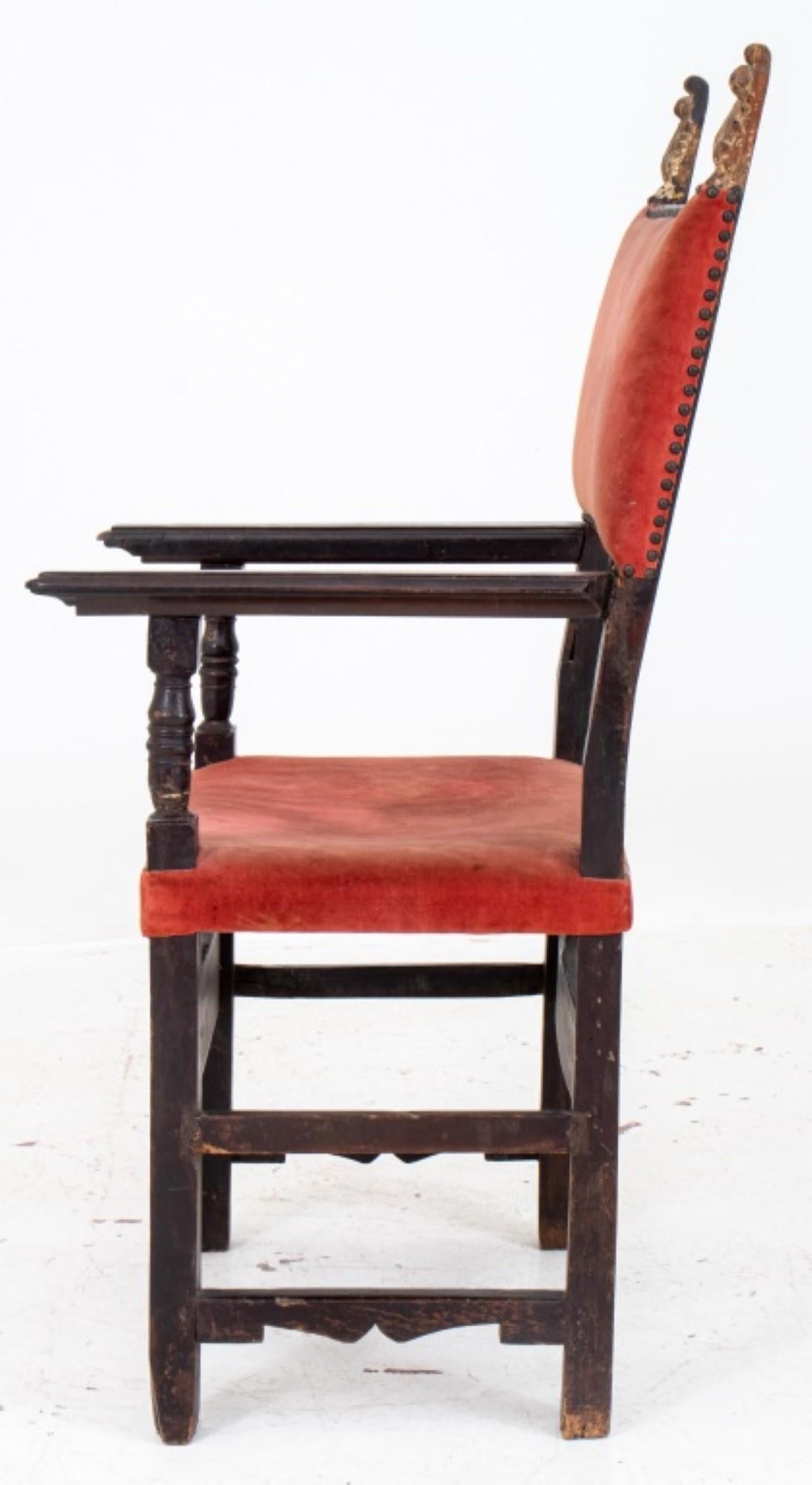 Spanish Colonial Carved Oak Armchair, 18th C. In Good Condition For Sale In New York, NY