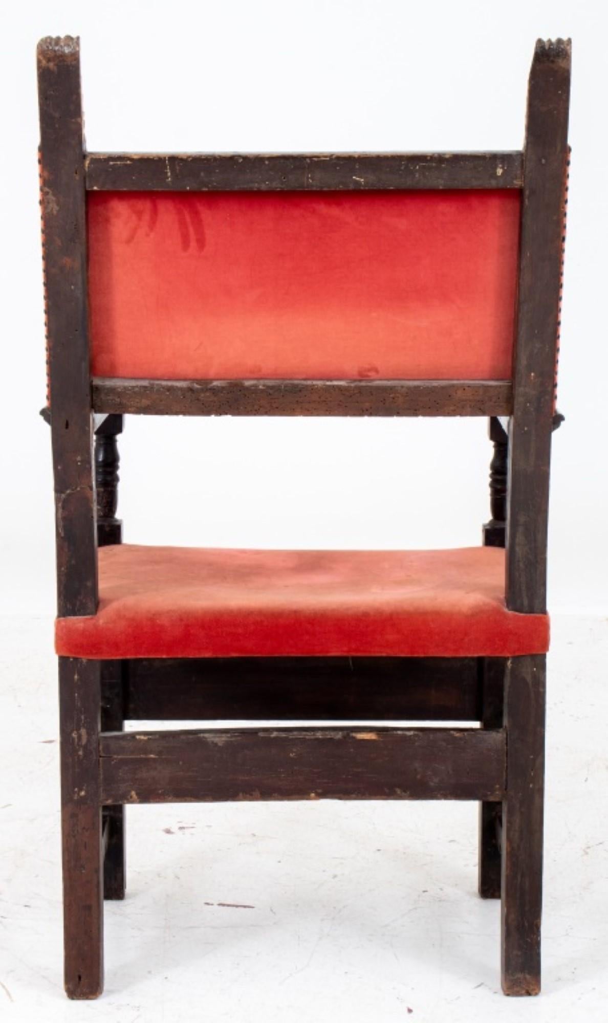 19th Century Spanish Colonial Carved Oak Armchair, 18th C. For Sale