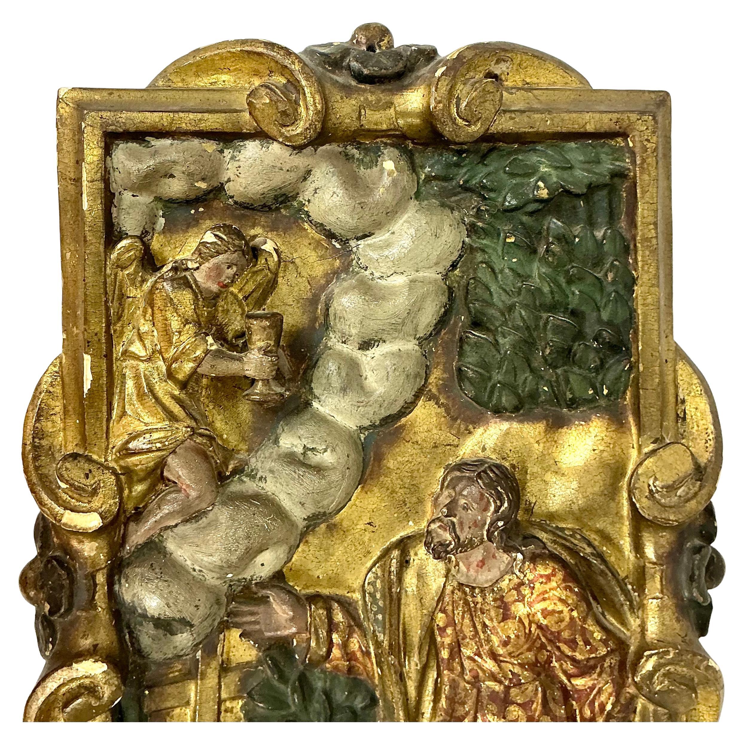 Spanisch Kolonial geschnitzt Polychromie Holz Panel 18. Jahrhundert (Peruanisch) im Angebot