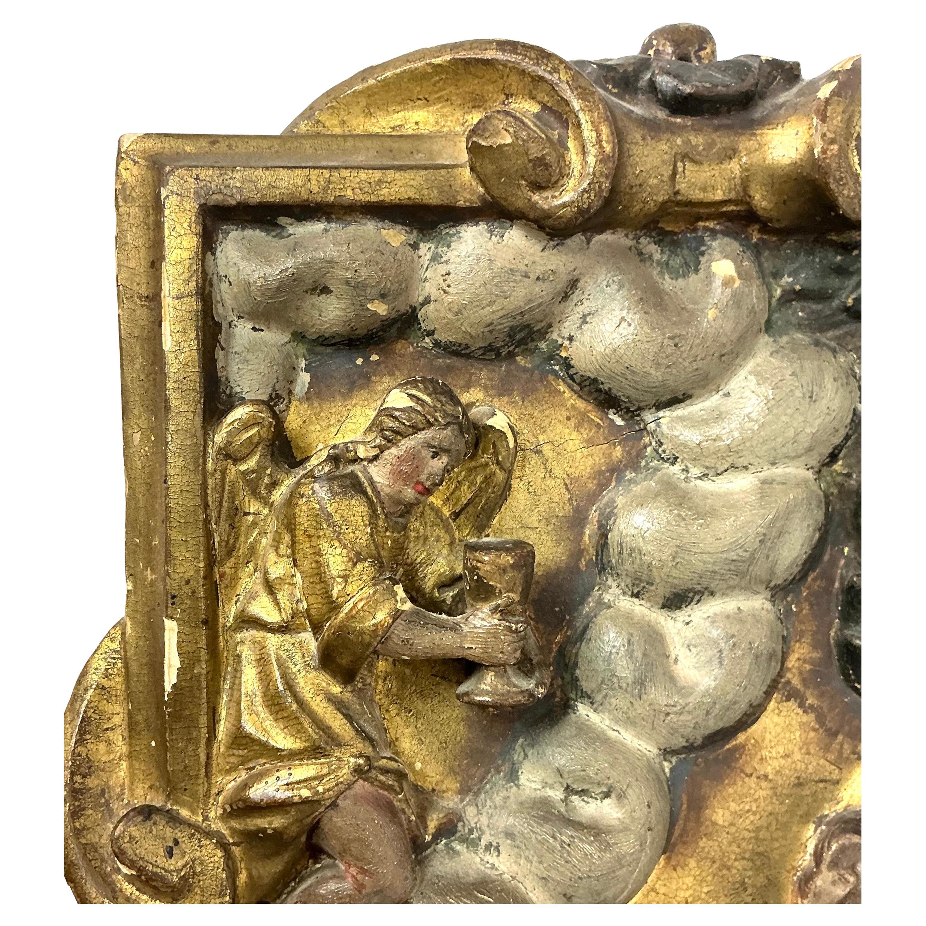 Spanisch Kolonial geschnitzt Polychromie Holz Panel 18. Jahrhundert (Polychromiert) im Angebot