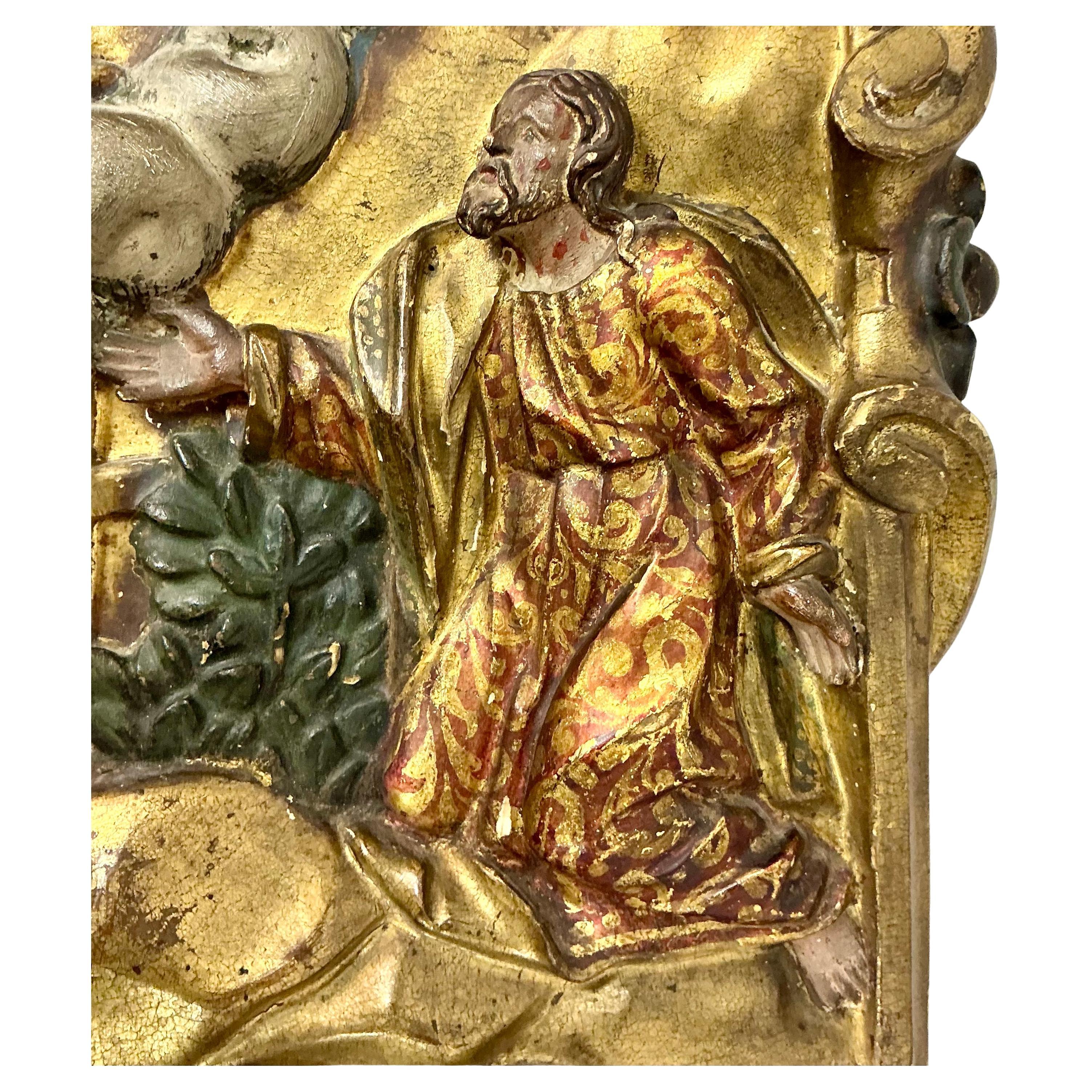 Spanisch Kolonial geschnitzt Polychromie Holz Panel 18. Jahrhundert (18. Jahrhundert und früher) im Angebot