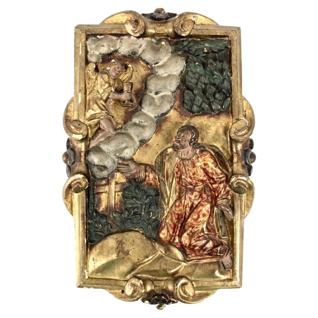 Pannello in legno policromo intagliato di epoca coloniale spagnola del XVIII secolo