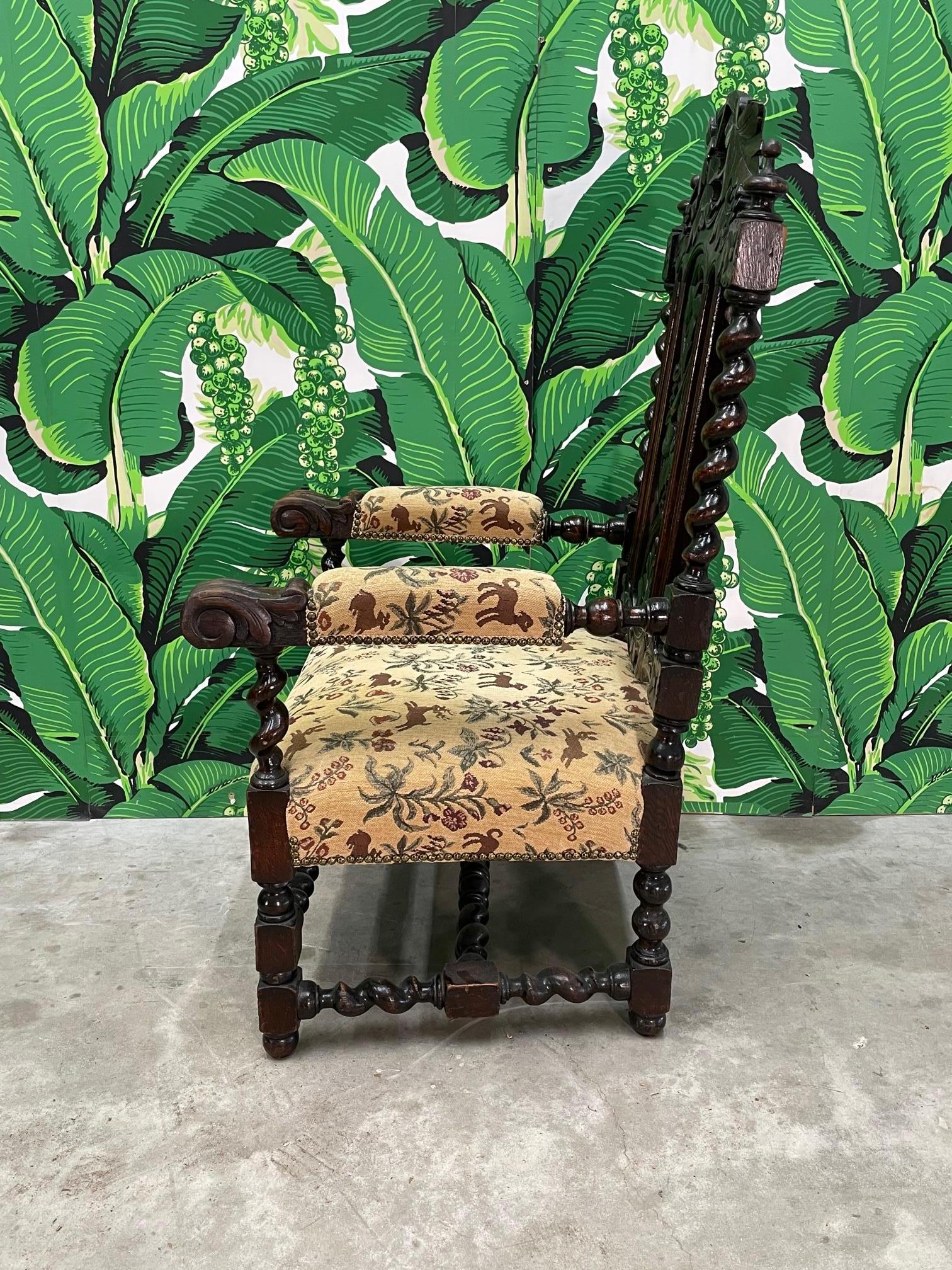 20th Century Spanish Colonial Carved Solomonic Dining Chairs For Sale