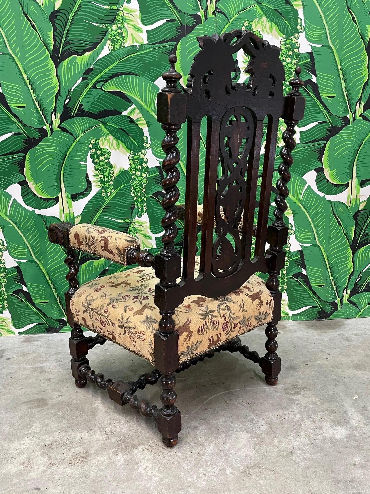 Upholstery Spanish Colonial Carved Solomonic Dining Chairs For Sale