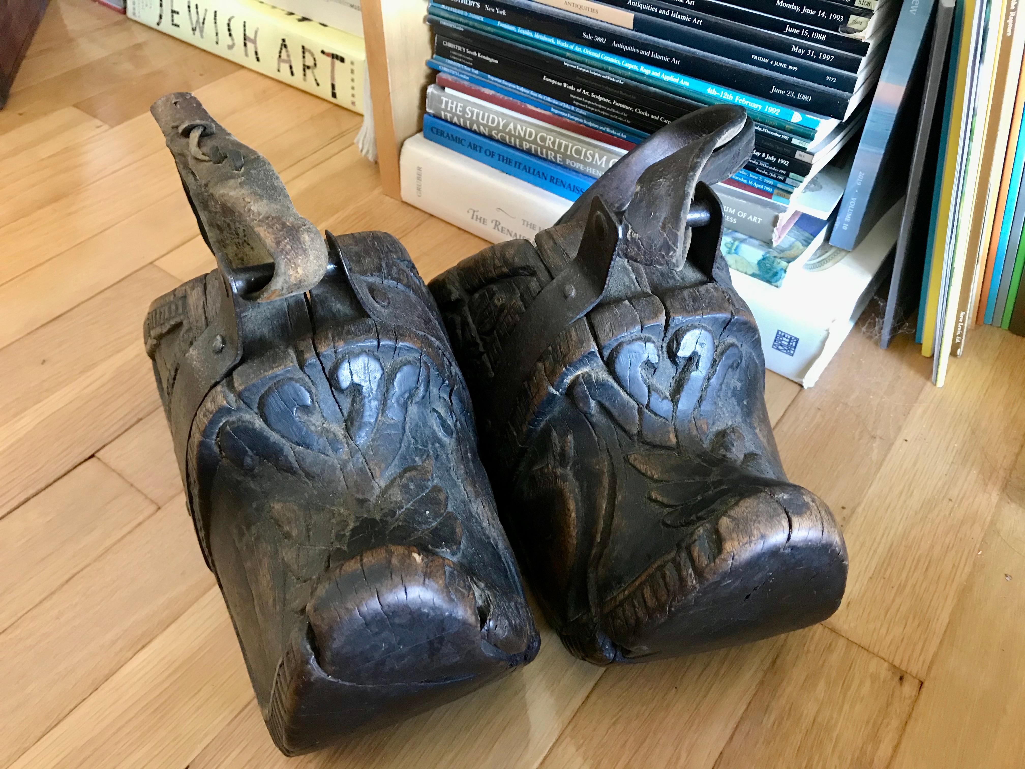 Spanish Colonial Carved Wood and Iron Stirrups For Sale 5