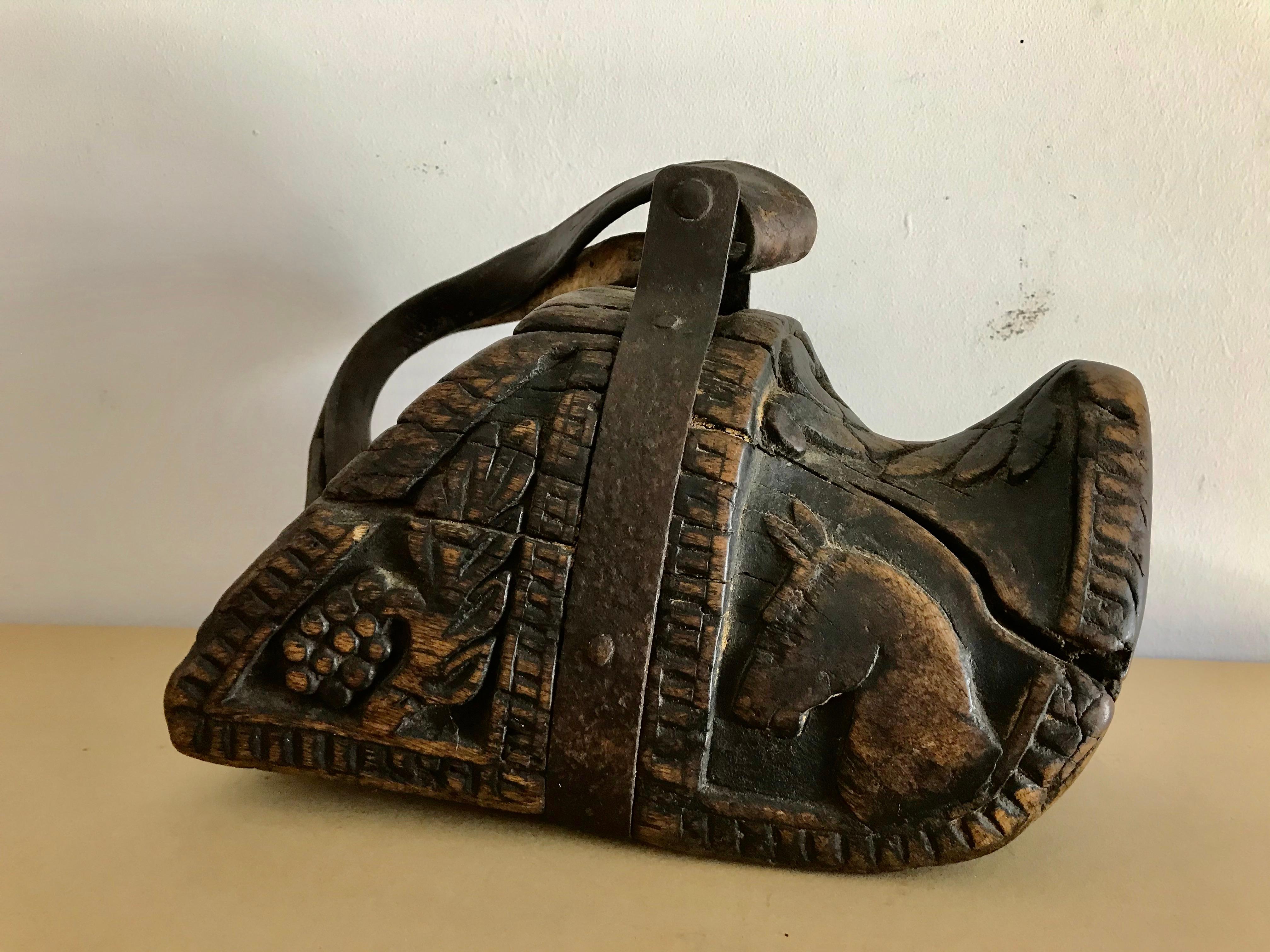 19th Century Spanish Colonial Carved Wood and Iron Stirrups For Sale