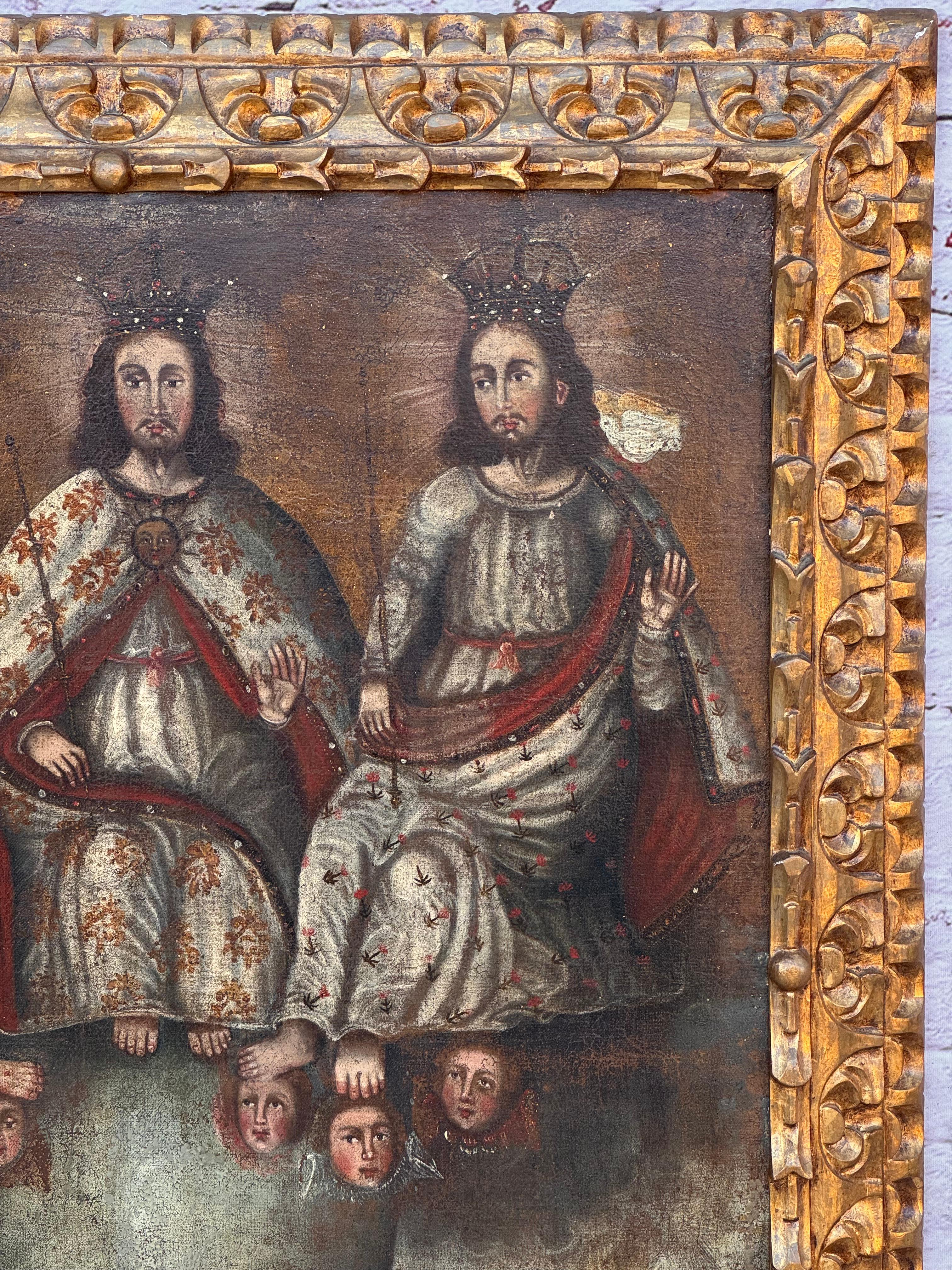 Pintura al Óleo de la Escuela Cusqueña Colonial Española, La Santa Trinidad en venta 6