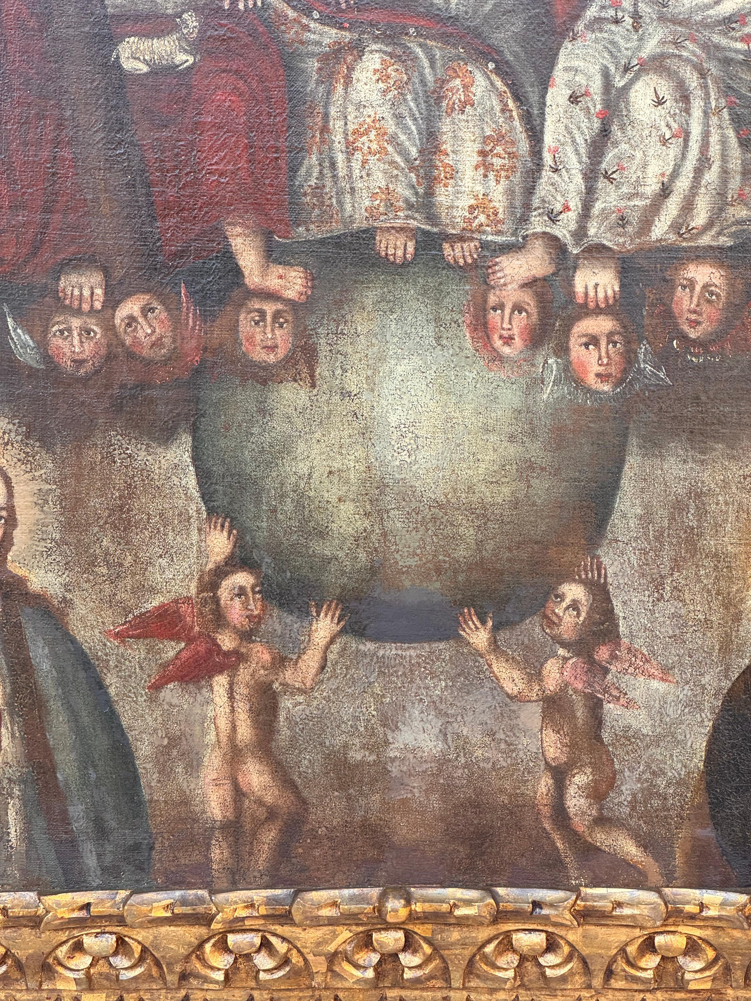 Pintura al Óleo de la Escuela Cusqueña Colonial Española, La Santa Trinidad en venta 3