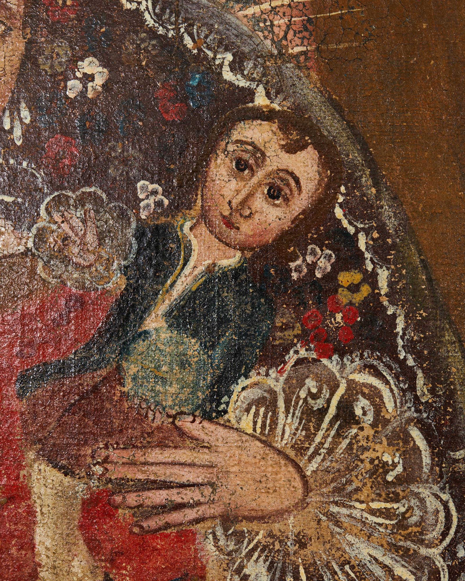 Spanische Kolonial- Cuzco-Schule Madonna Jungfrau Maria Gemälde im Angebot 2