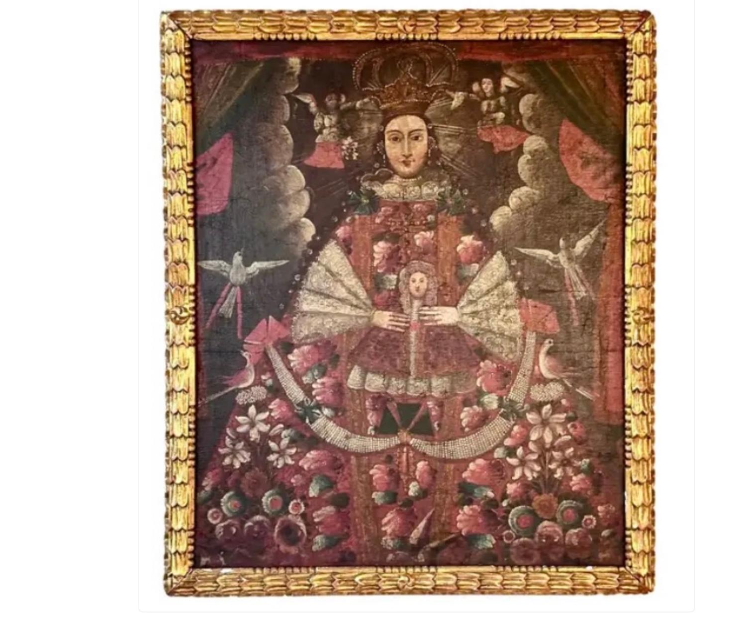 Spanische Kolonialschule in Cuzco Gemälde der Jungfrau Maria im Angebot 2